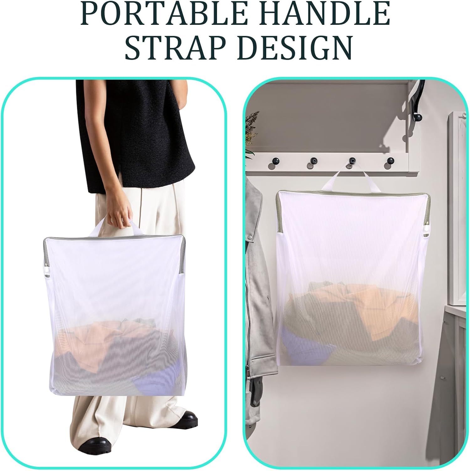 2 bolsas de malla para lavandería para lavadora, bolsas de malla fina de 16 x 20 pulgadas con asa, apertura lateral, gran apertura con cremallera,