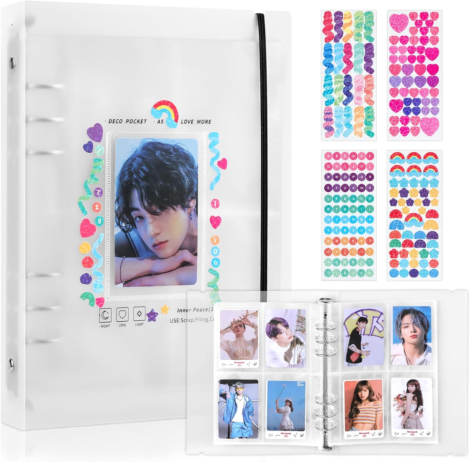 RIO Direct Carpeta para tarjetas fotográficas A5 KPOP con 200 bolsillos, soporte para tarjetas fotográficas KPOP con 25 mangas, carpeta transparente