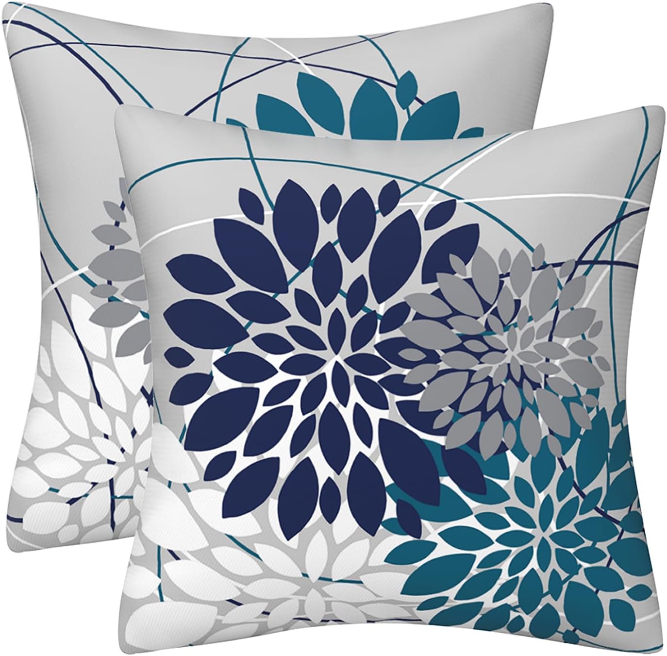 Juego de 2 fundas de almohada Nave de 18 x 18 pulgadas, diseño geométrico floral geométrico y elegante, fundas de cojín cuadradas para decoración