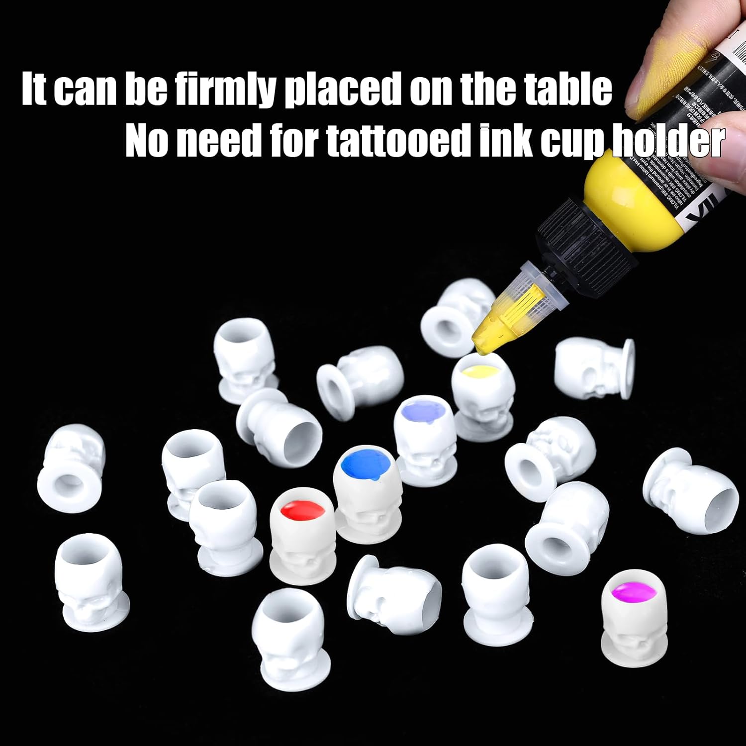 YILONG Tapas de tinta desechables para tatuaje, vasos de tinta de tatuaje de calavera con base estable y 200 unidades por paquete, soporte