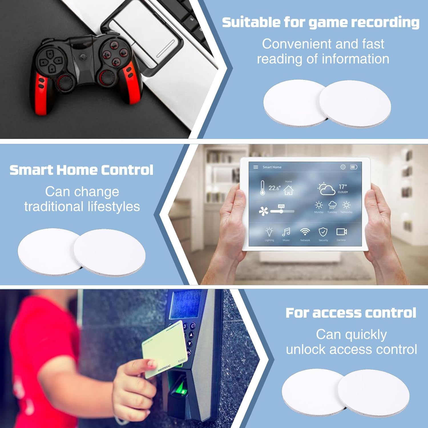 40 etiquetas NFC, 215 calcomanías NFC con chip redondo NFC 215, tarjetas de monedas NFC regrabables con parte trasera adhesiva, compatibles con
