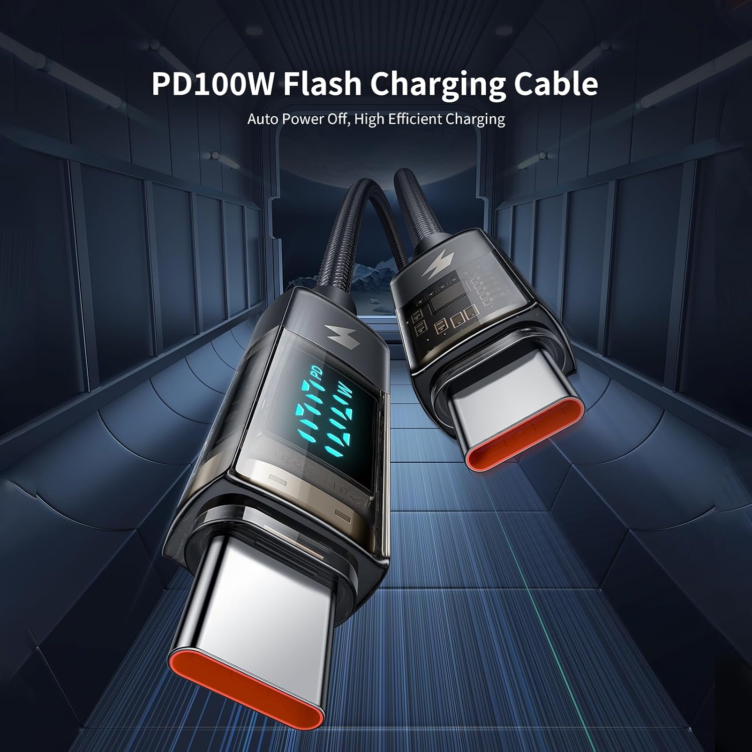 mcdodo Cable de carga USB C a USB C, cable de datos transparente, PD de 100 W, cargador digital, apagado automático, protección de doble núcleo para