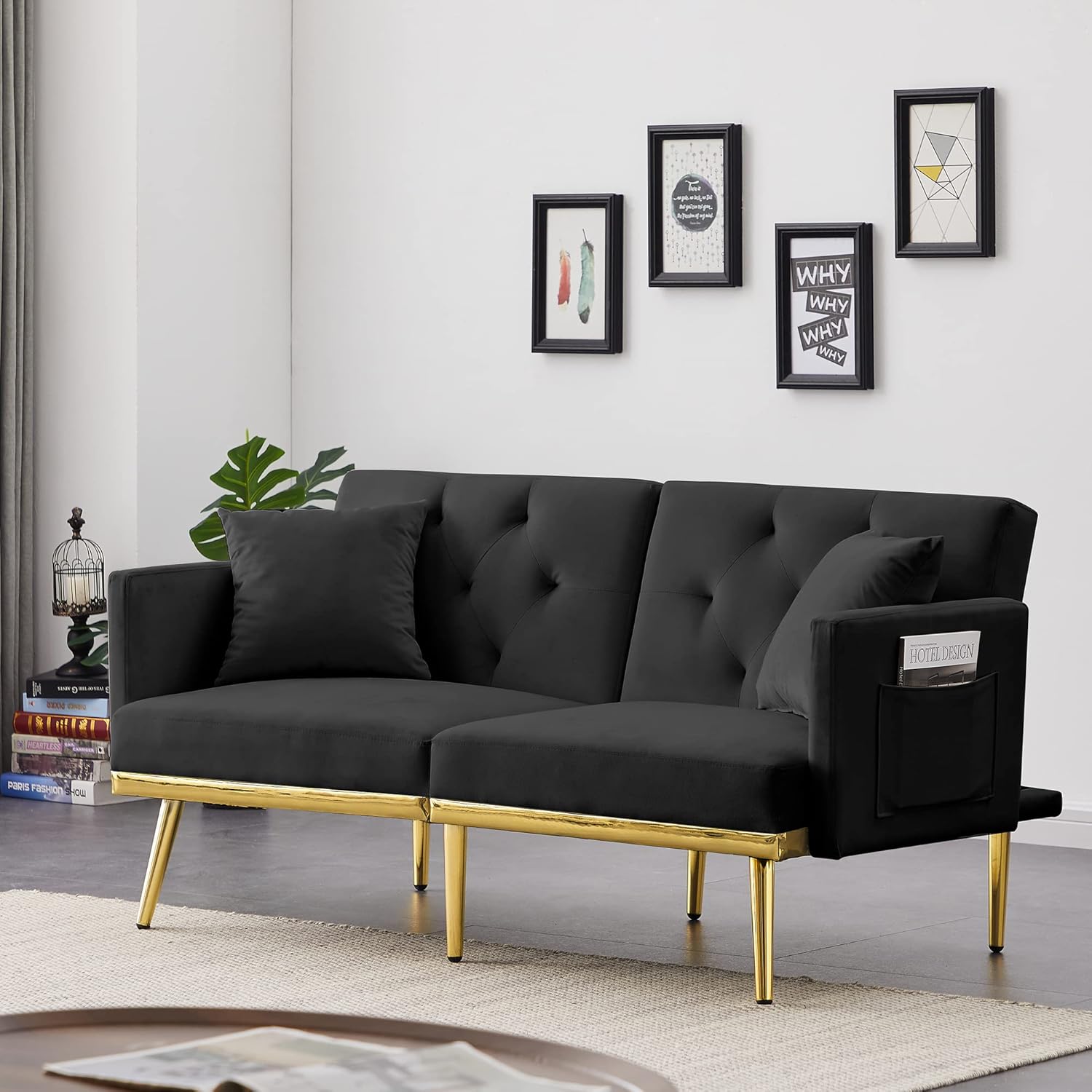 Sofá cama, sofás cama y sofás  Sofá reclinable convertible de 59 pulgadas, moderno, ajustable, de terciopelo, futón, sofás, cama para sala de estar,