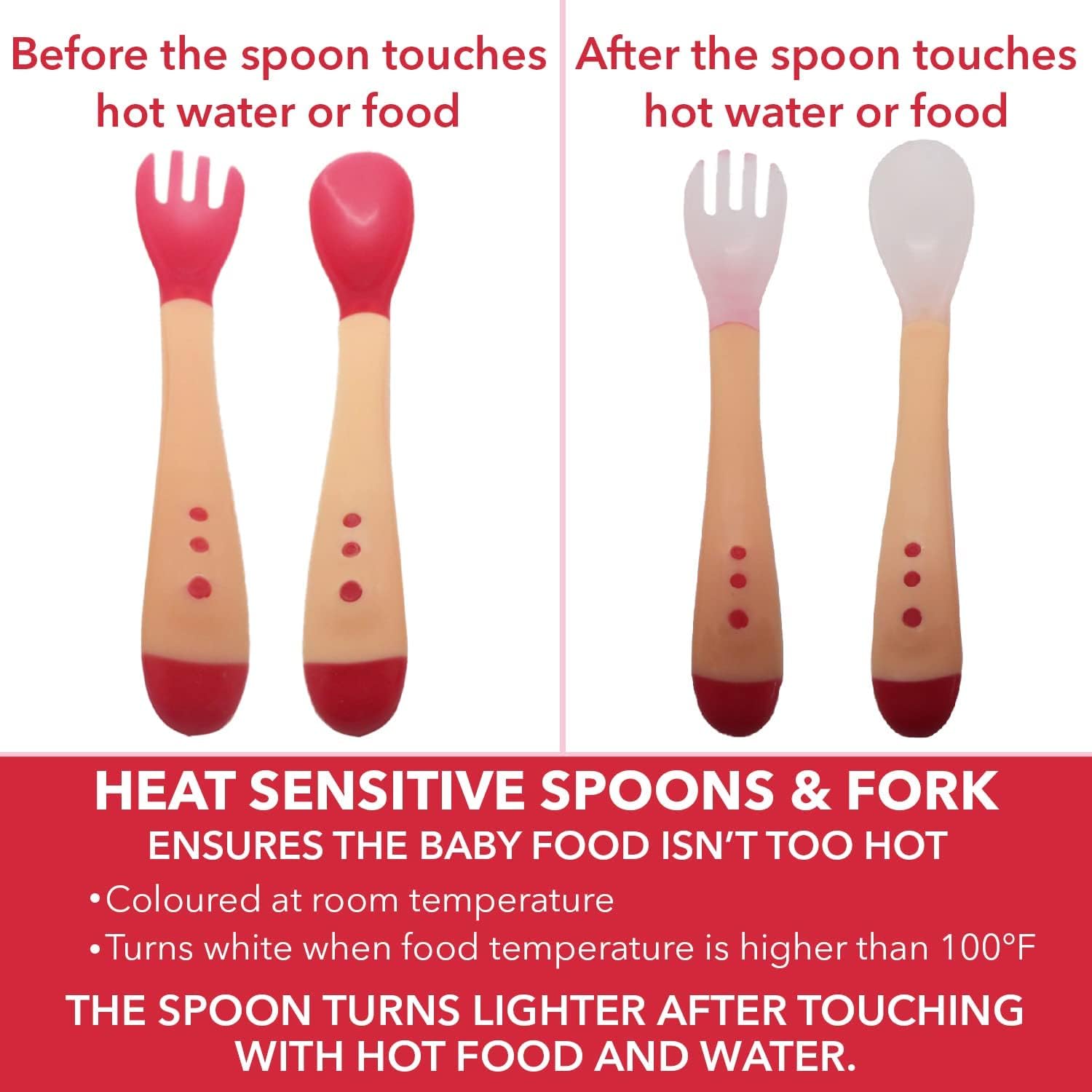Gadgetime USA Juego de 4 piezas de cucharatenedor de silicona y utensilios para bebés sensibles al calor, para entrenamiento de niños pequeños y