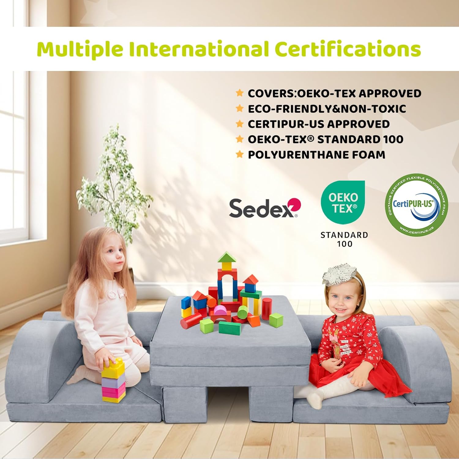 Sofá modular para niños, sofá modular de primera calidad de 63 pulgadas para niños pequeños, adolescentes, muebles ideales para dormitorio, sala de