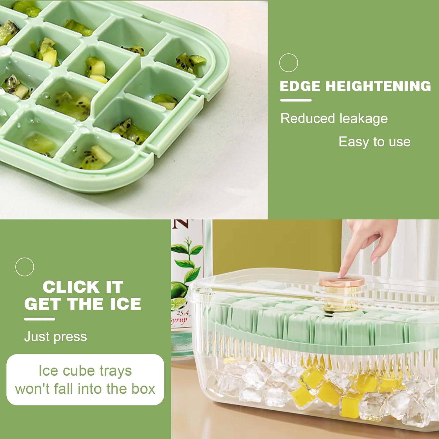Bandeja para cubitos de hielo con tapa y contenedor, 64 bandejas de hielo para congelador con contenedor, bandeja para cubitos de hielo Doonly fácil