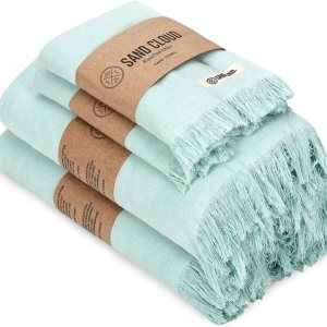 Sand Cloud Paquete de 4 toallas de baño turcas para baño, tamaño grande, hilo de algodón 100% orgánico certificado, ligero, suave y absorbente, Sand Cloud Paquete de 4 toallas de baño turcas para baño, tamaño grande, hilo de algodón 100% orgánico certificado, ligero, suave y absorbente,