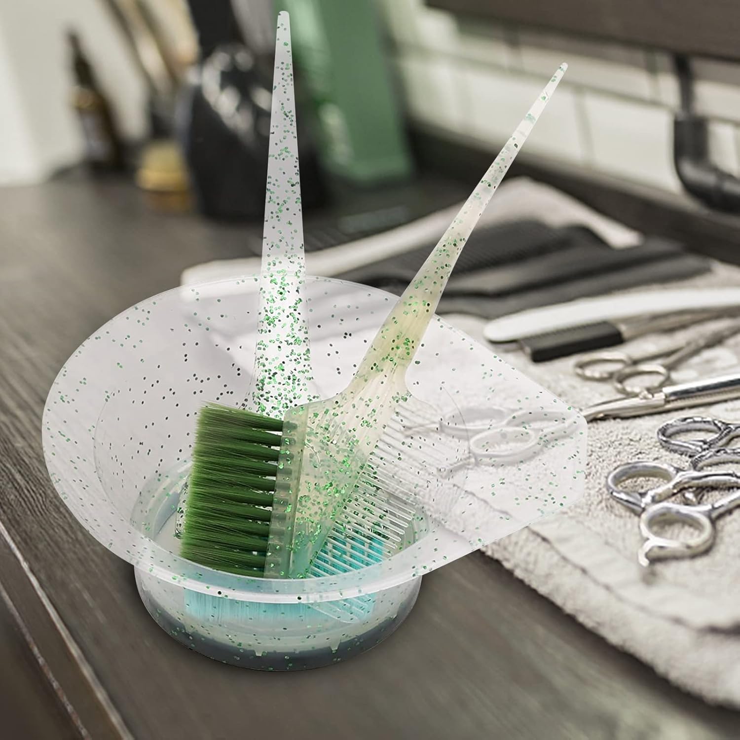 Juego de 3 brochas y tazones para teñir el cabello, kit de teñido de cabello con purpurina, cuencos de color, peine en ángulo y cepillo para color