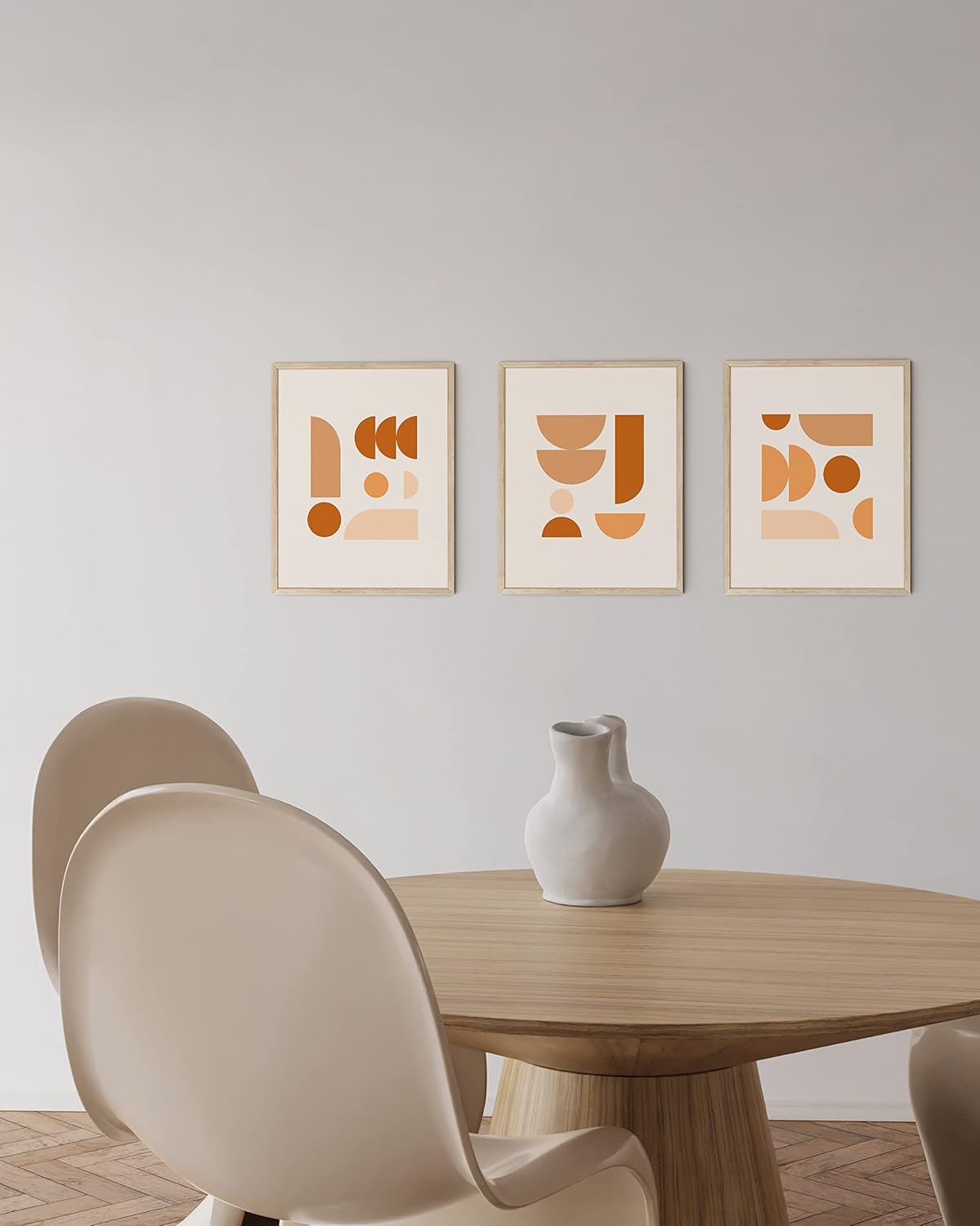 HAUS AND HUES Arte de pared enmarcado bohemio, juego de 3 arte moderno de mediados de siglo, decoración de pared de terracota, arte de pared naranja