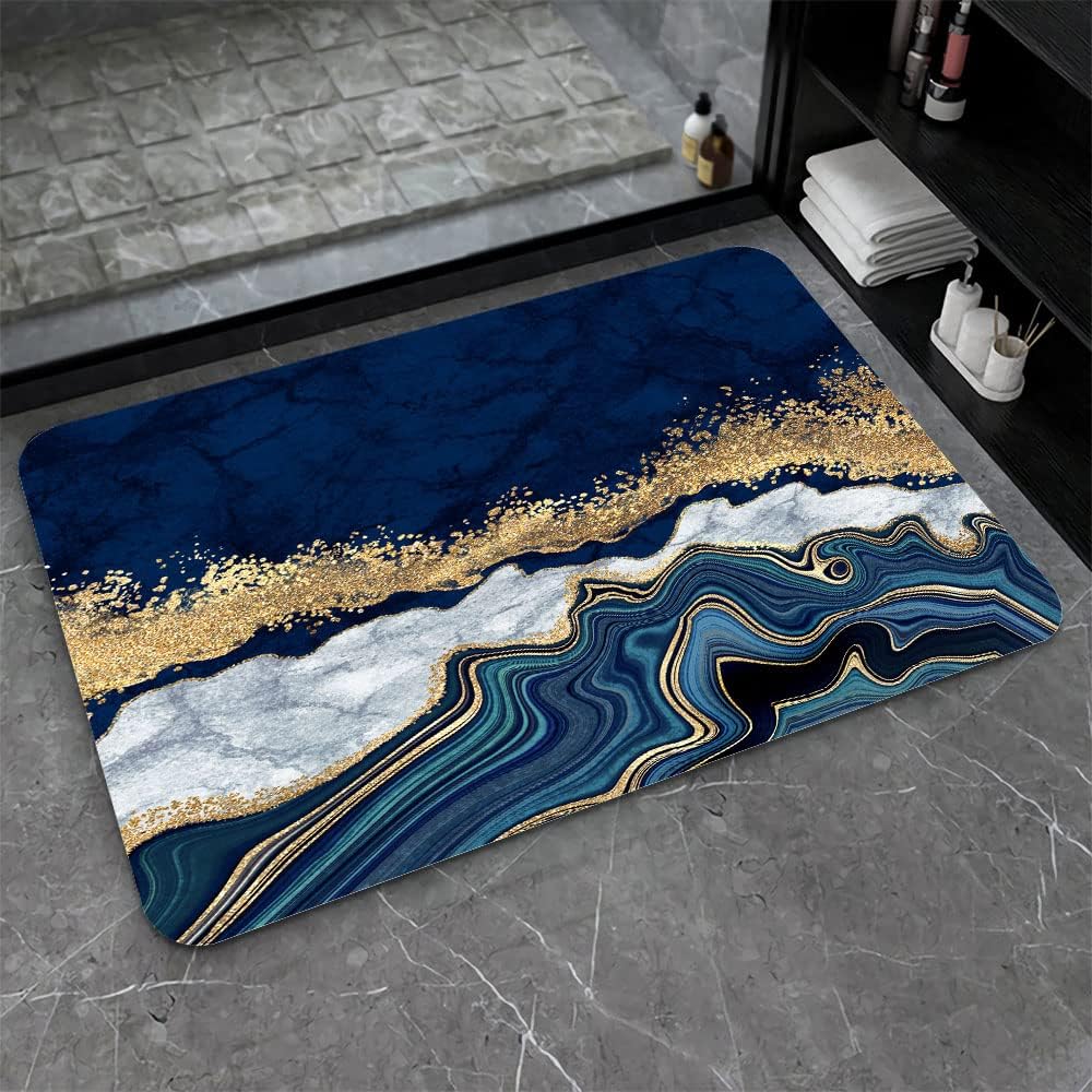 Tapete de baño de piedra de tierra de diatomeas súper absorbente, alfombras de baño de secado rápido con mármol azul, tapete de baño antideslizante,