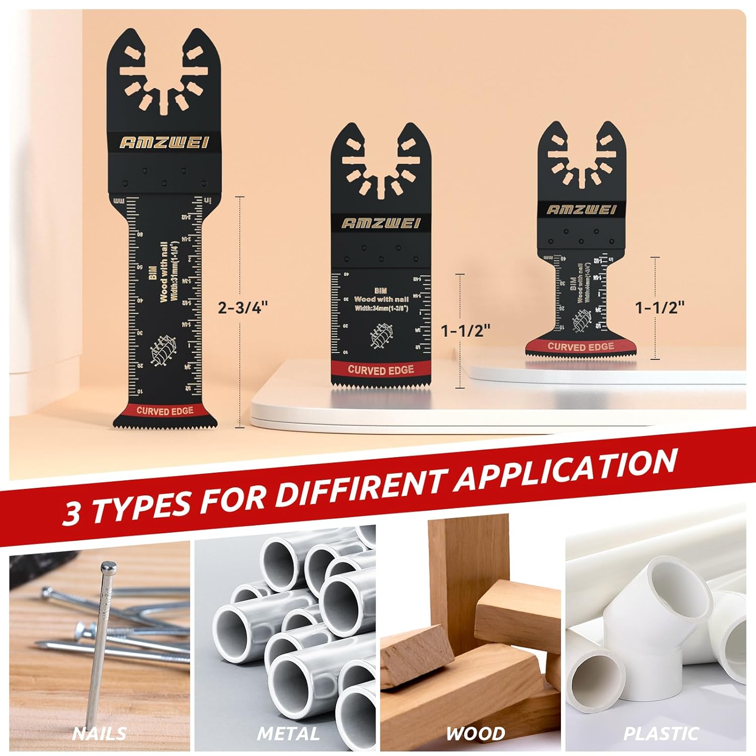 AMZWEI 30 hojas de sierra oscilantes bimetálicas, cuchillas multiherramienta profesionales de borde curvado para madera con clavos, metal, madera,