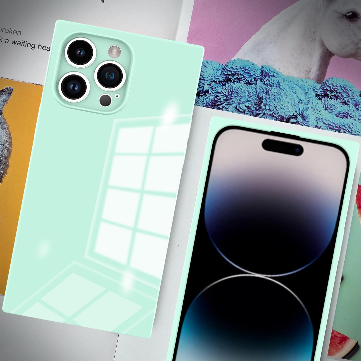 Funda cuadrada para iPhone 14 Pro Max para mujer, borde de TPU suave compatible con carga inalámbrica y protección completa de la lente Funda