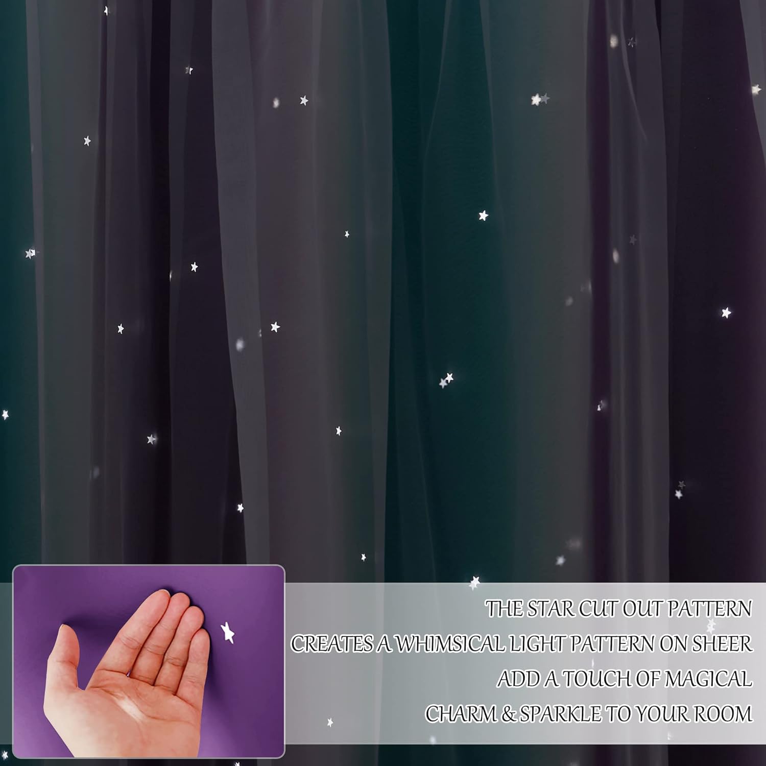 NICETOWN Cortinas opacas con diseño de estrellas para habitaciones de niñas, cortinas de princesa para ventana de dormitorio, con aislamiento