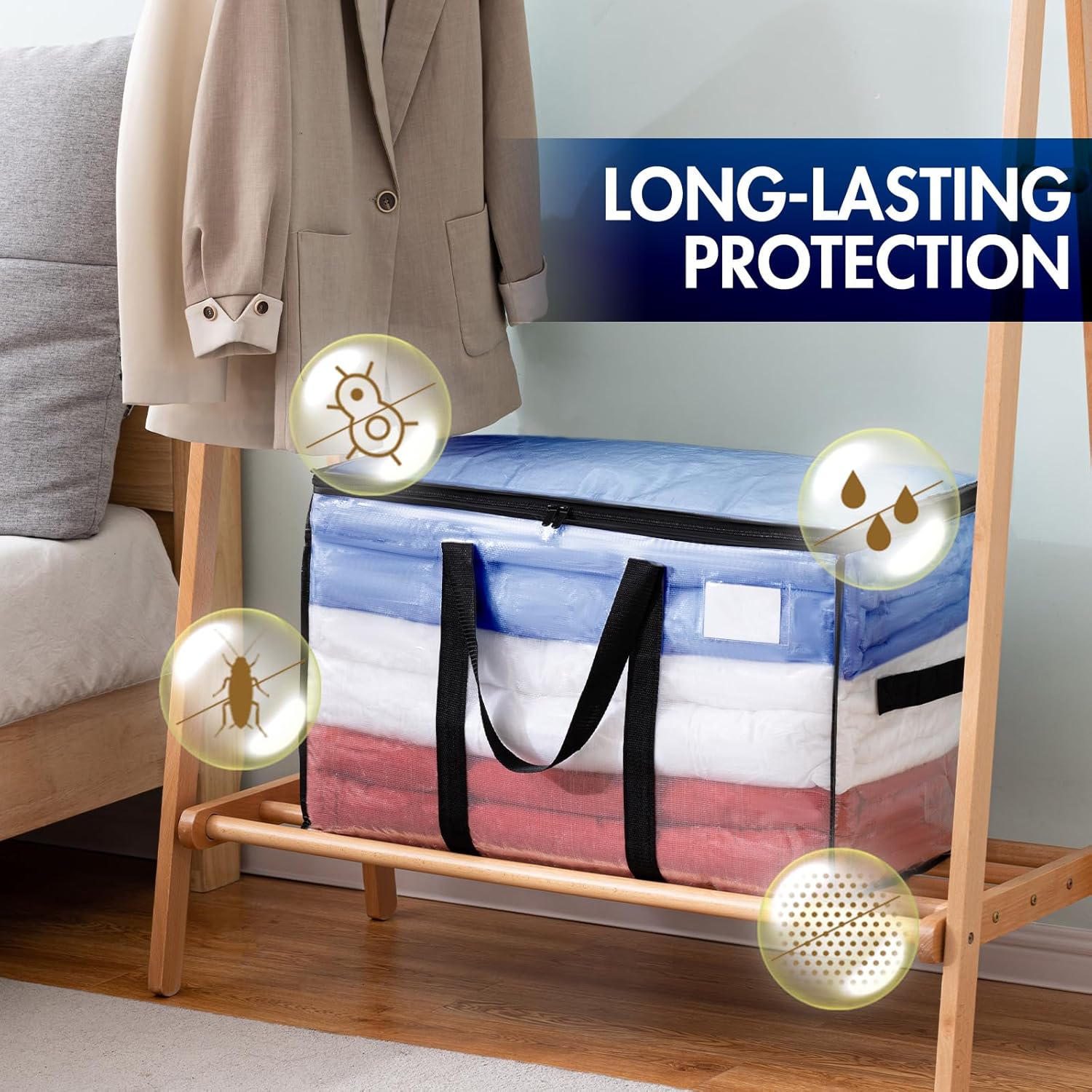 TAILI Bolsas de mudanza extra grandes, paquete de 4 bolsas transparentes resistentes para almacenamiento, asas envolventes, bolsas de almacenamiento