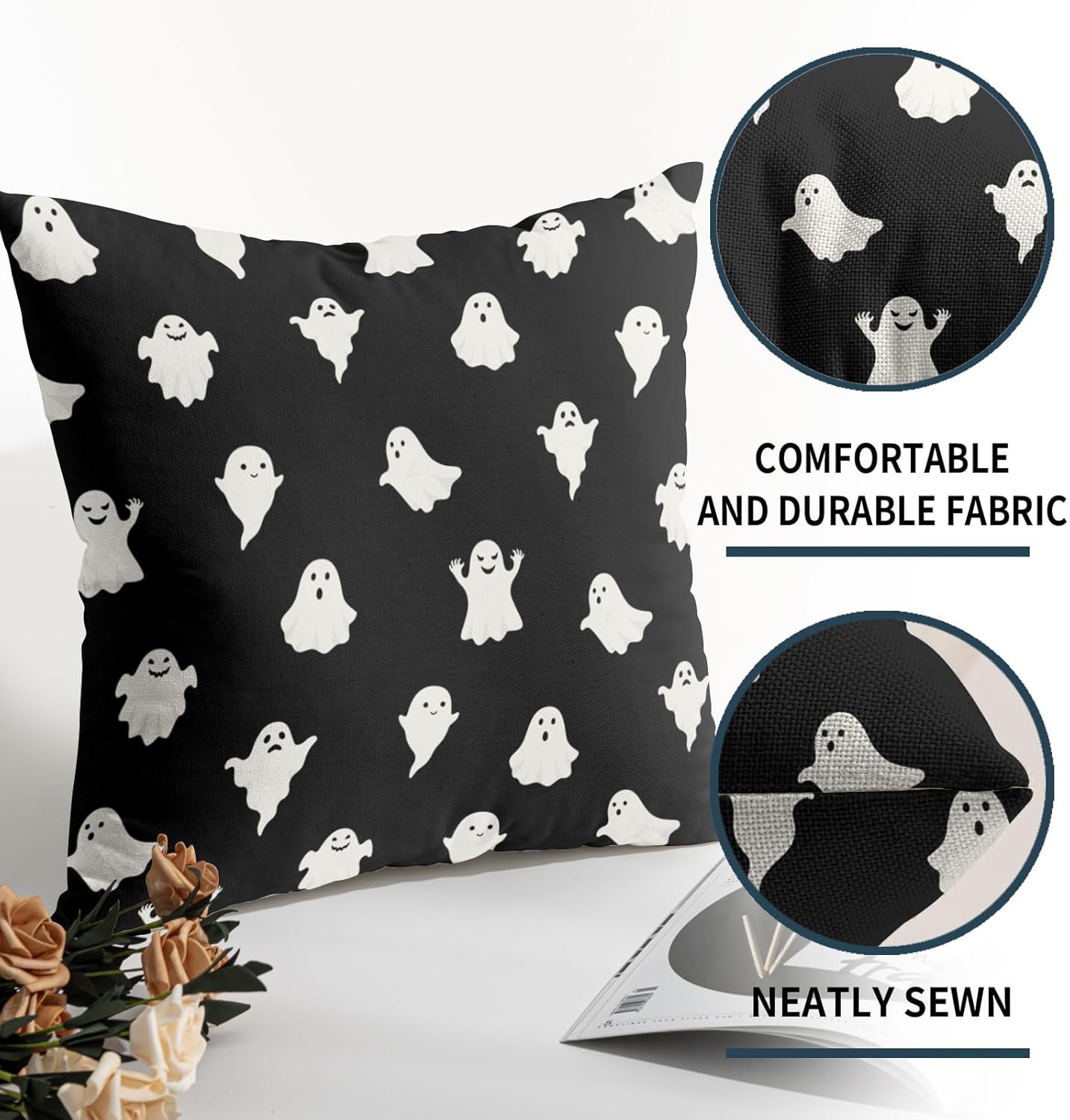 Juego de 2 fundas de almohada de fantasma de Halloween de 18 x 18 pulgadas, con temática espeluznante y aterradora para exteriores, decoración de