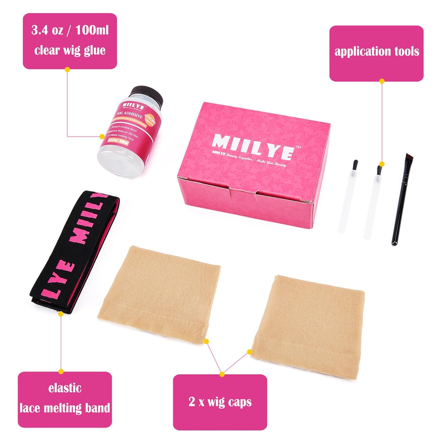 MIILYE Paquete de pegamento transparente para peluca, 3.4 fl oz3.4 oz resistente al agua  Pegamento invisible para unión de cabello tipo tupé,
