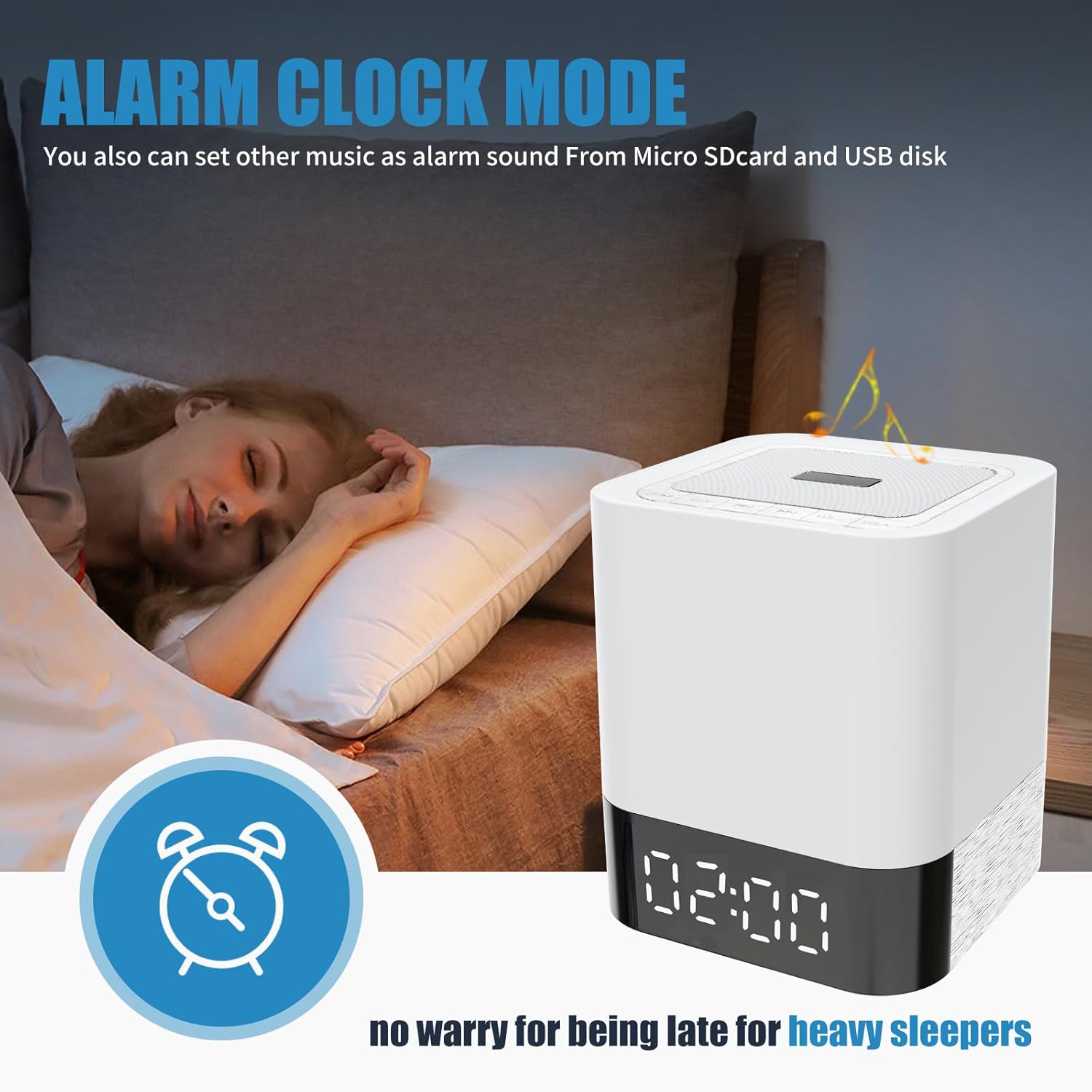 Bedside Lamp with Bluetooth Speaker, Night Light for Bedroom, 1224H Digital Calendar Alarm Clock, Touch Control, TF and SD Card MP3 Music Player,