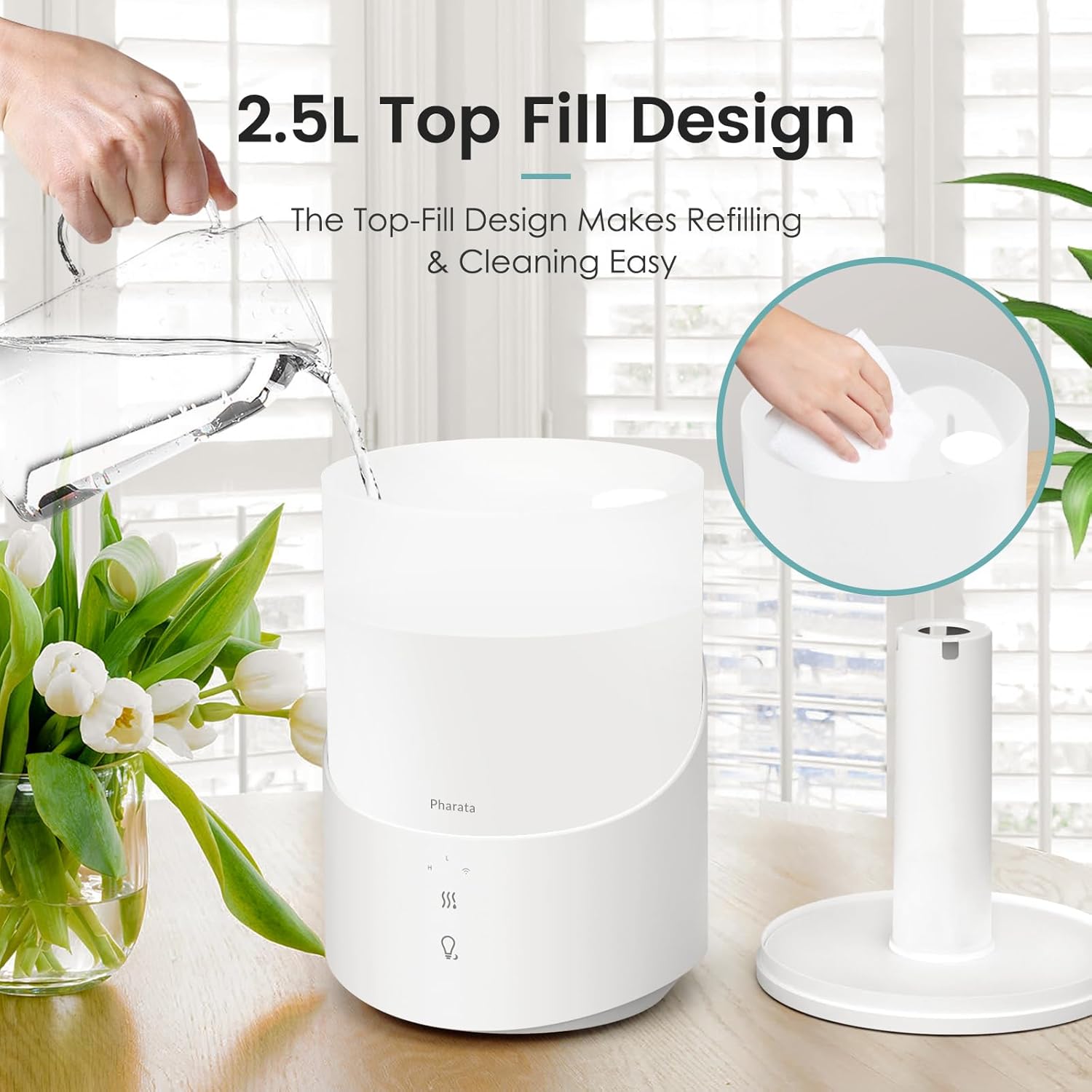 Humidificadores inteligentes para dormitorio, difusor de aceite esencial de niebla fría de 2.5 L, humidificador de llenado superior para bebé y