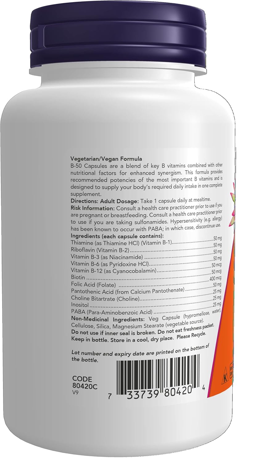 NOW Vitamina B-50 mg,100 Cápsulas Vegetales