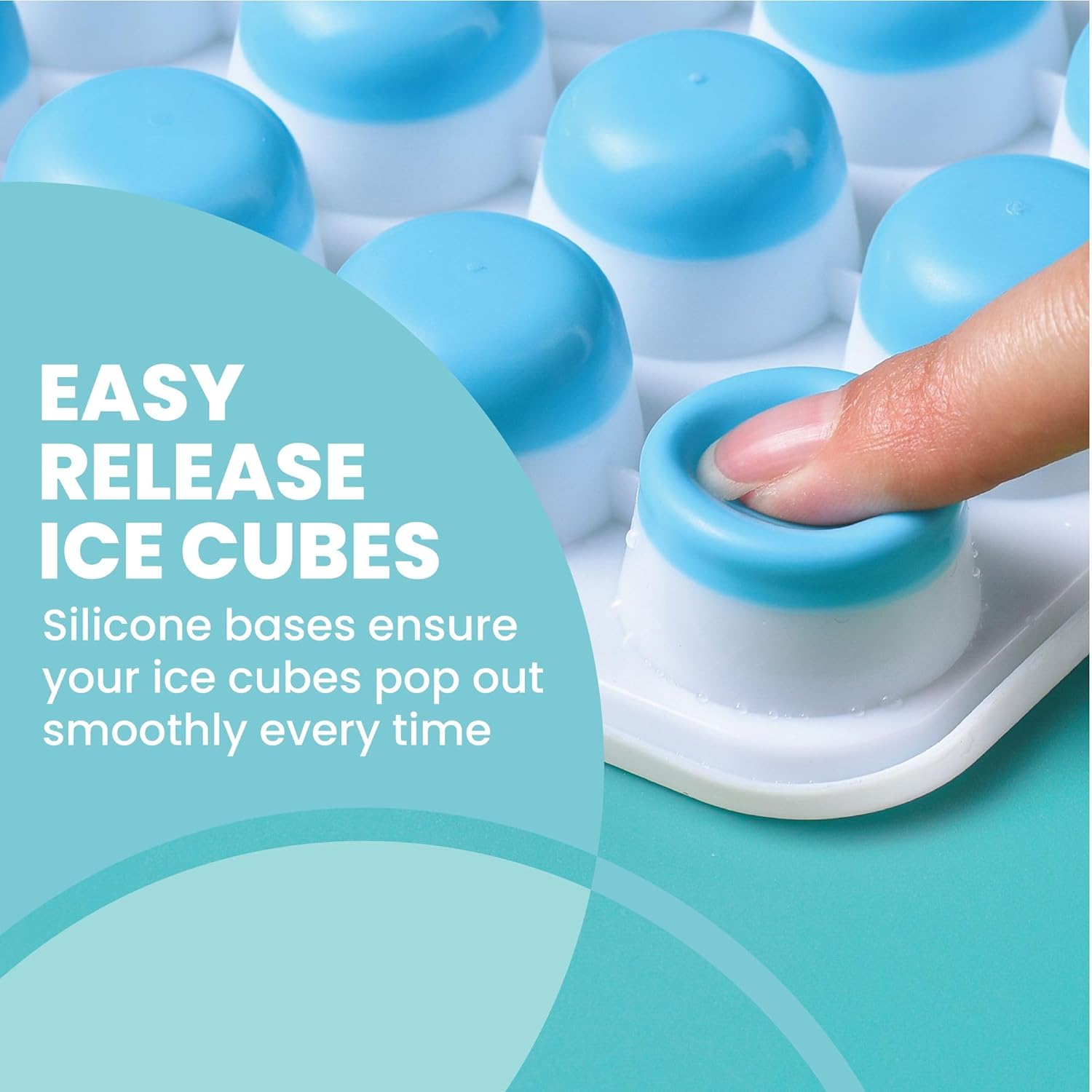 Yoove Bandeja para cubitos de hielo con tapa y contenedor, paquete de 4 bandejas de silicona y plástico para cubitos de hielo para congelador, con