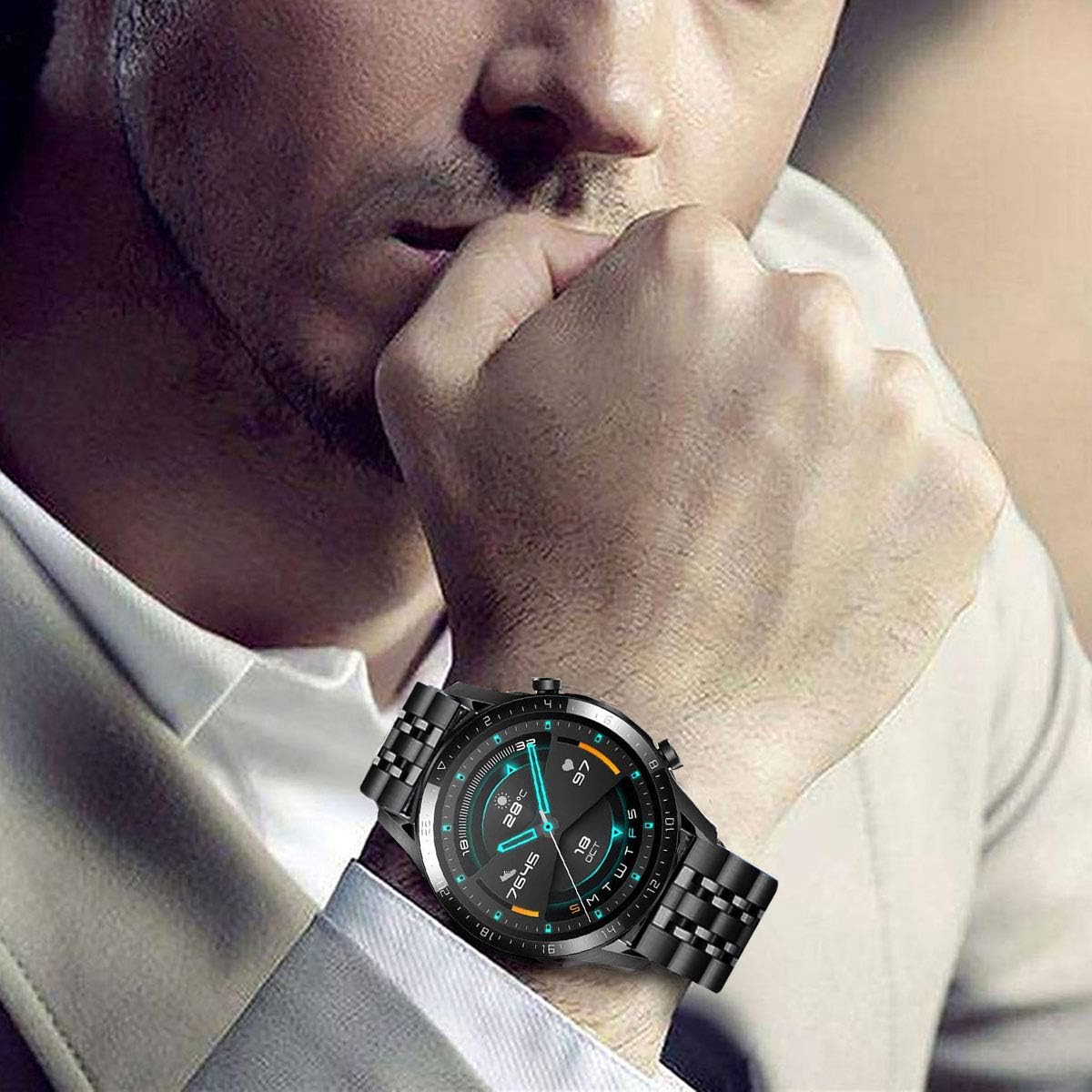 DEALELE Correa compatible con Samsung Gear S3  Galaxy Watch 1.811in  Galaxy Watch 3 de 1.772in, 0.866in, 7 filas de acero inoxidable para Huawei
