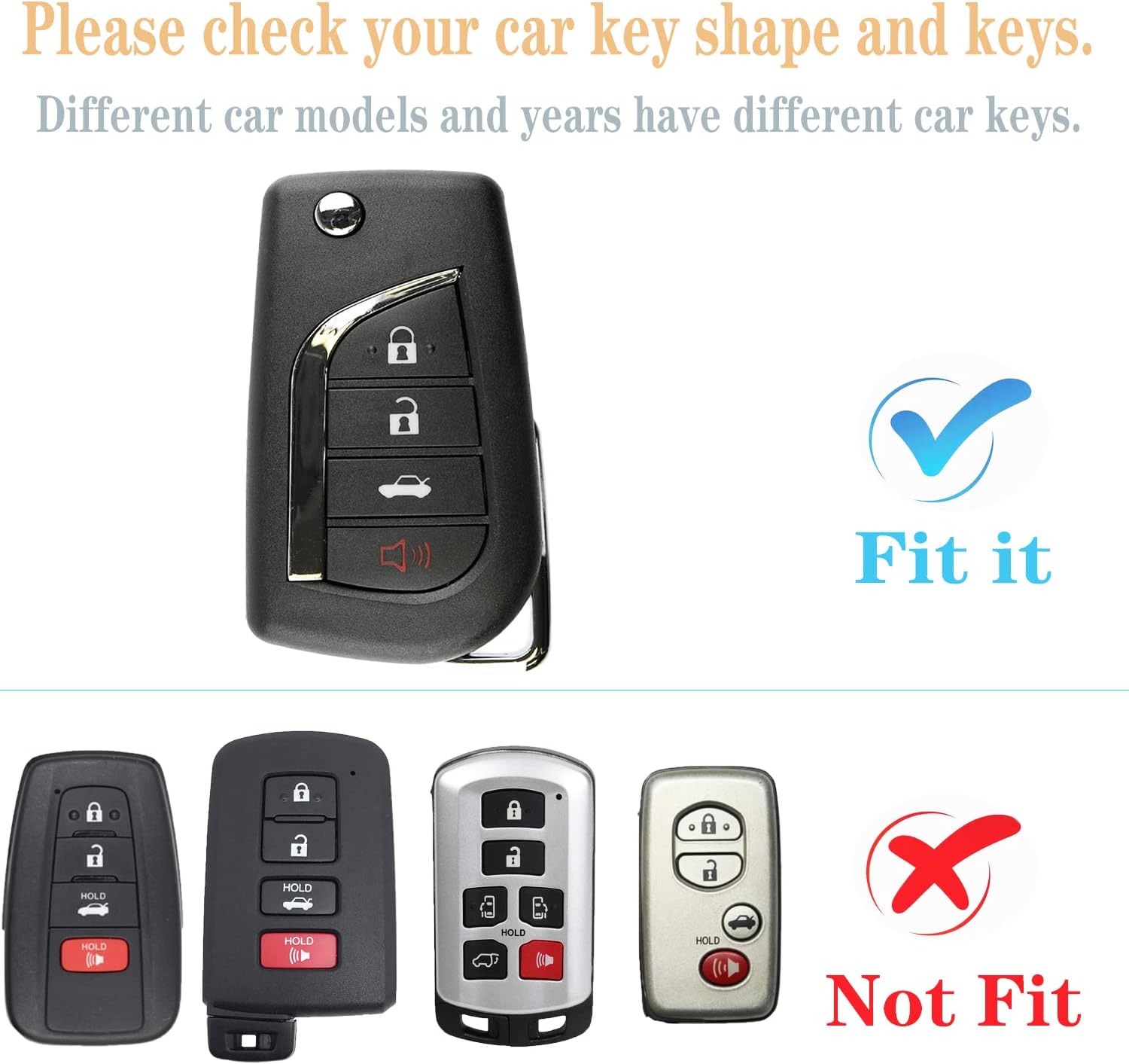 Funda para llavero Toyota con llavero, protector de TPU suave a la moda, compatible con Camry LESE, Corolla LESE Rav4 LE Flip Remote Smart Key