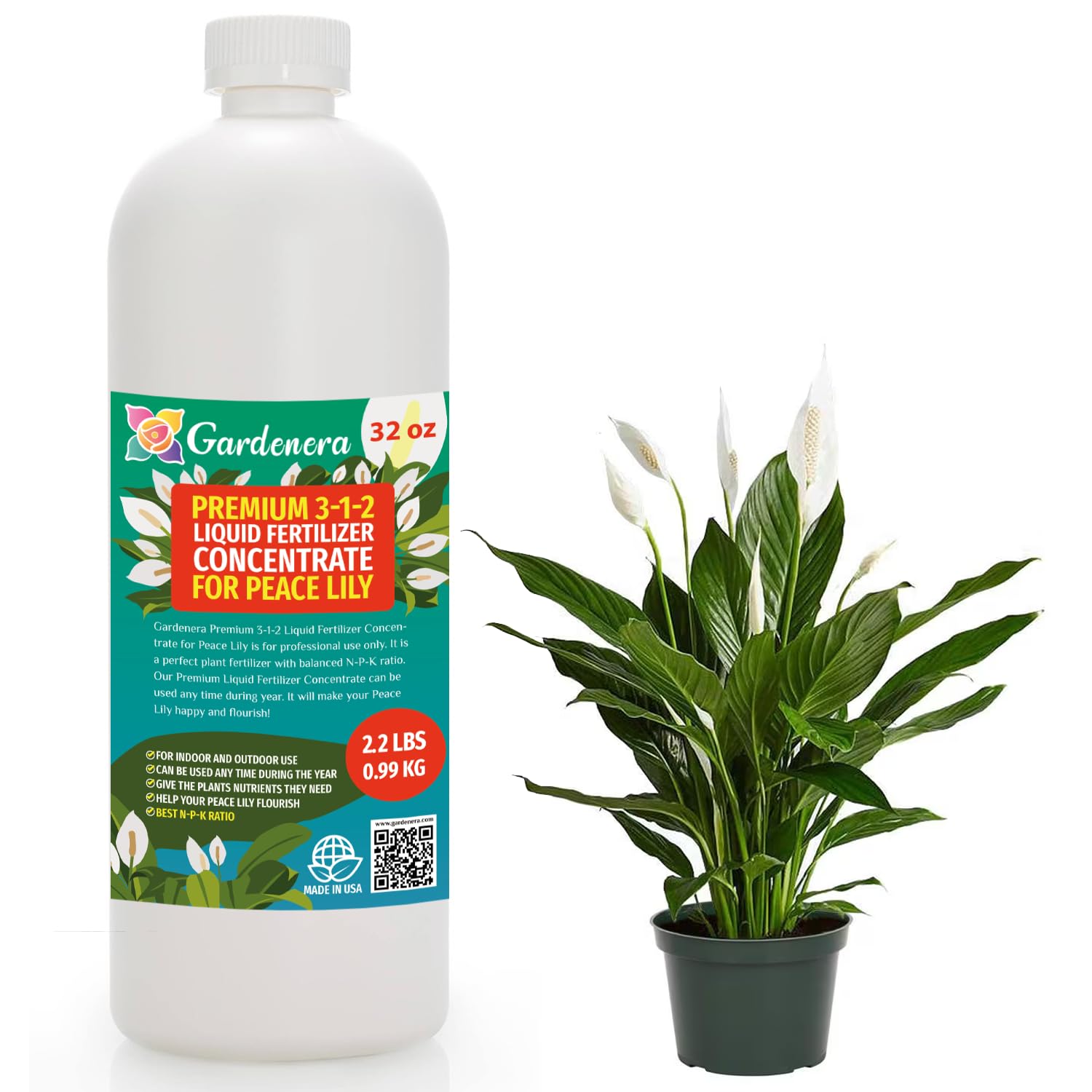 Fertilizante líquido prémium para plantas de lirio de la paz – 3-1-2 concentrado para plantas y flores de interior  Alimento orgánico para plantas
