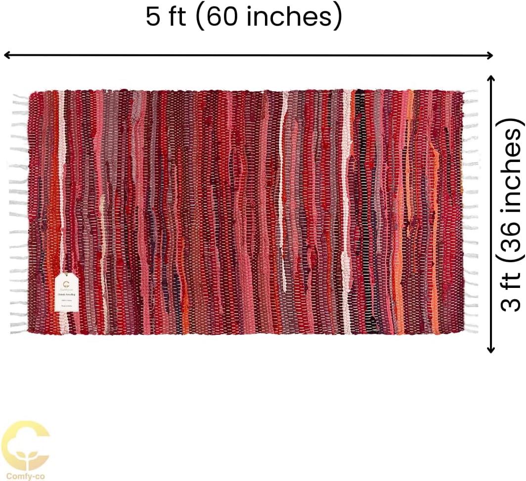 Alfombra Chindi hecha a mano de 3 x 5 pies, alfombra reversible de algodón tejida a mano para dormitorio, sala de estar, cocina, dormitorio,