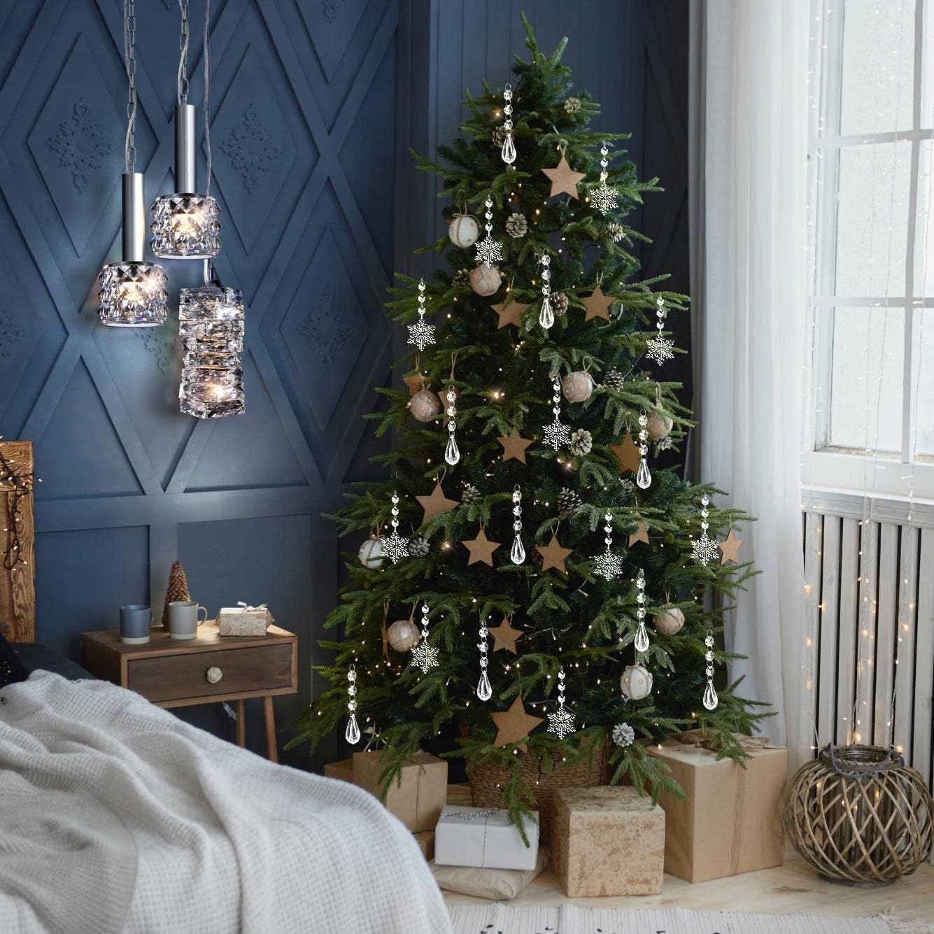 YUJUN 38 piezas de decoraciones de cristal para árbol de Navidad, copos de nieve de invierno, gotas de carámbano, adornos colgantes de araña
