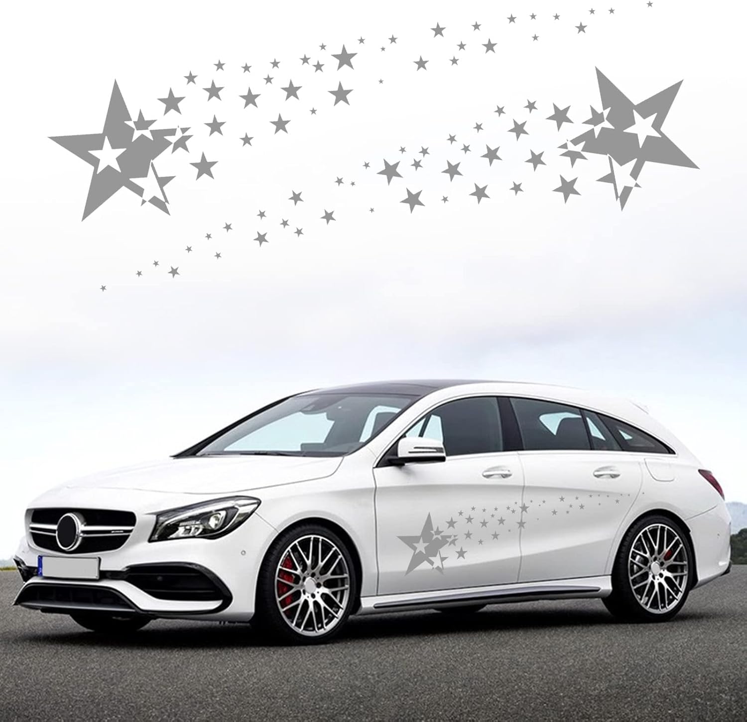 2 calcomanías de vinilo universales con diseño de estrellas para todos los autos, U007, color gris