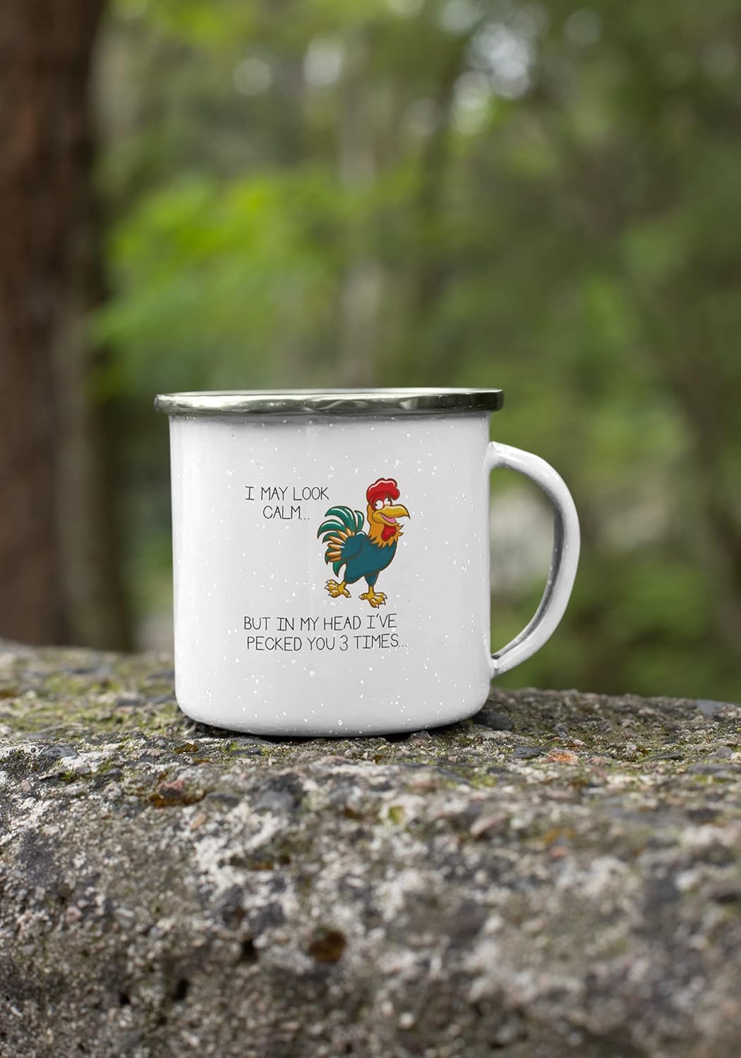 I May Look Calm. But In My Head I’ve Pecked You 3 Times. – Divertida taza de café esmaltada sarcástica para regalo, color blanco, 12 onzas