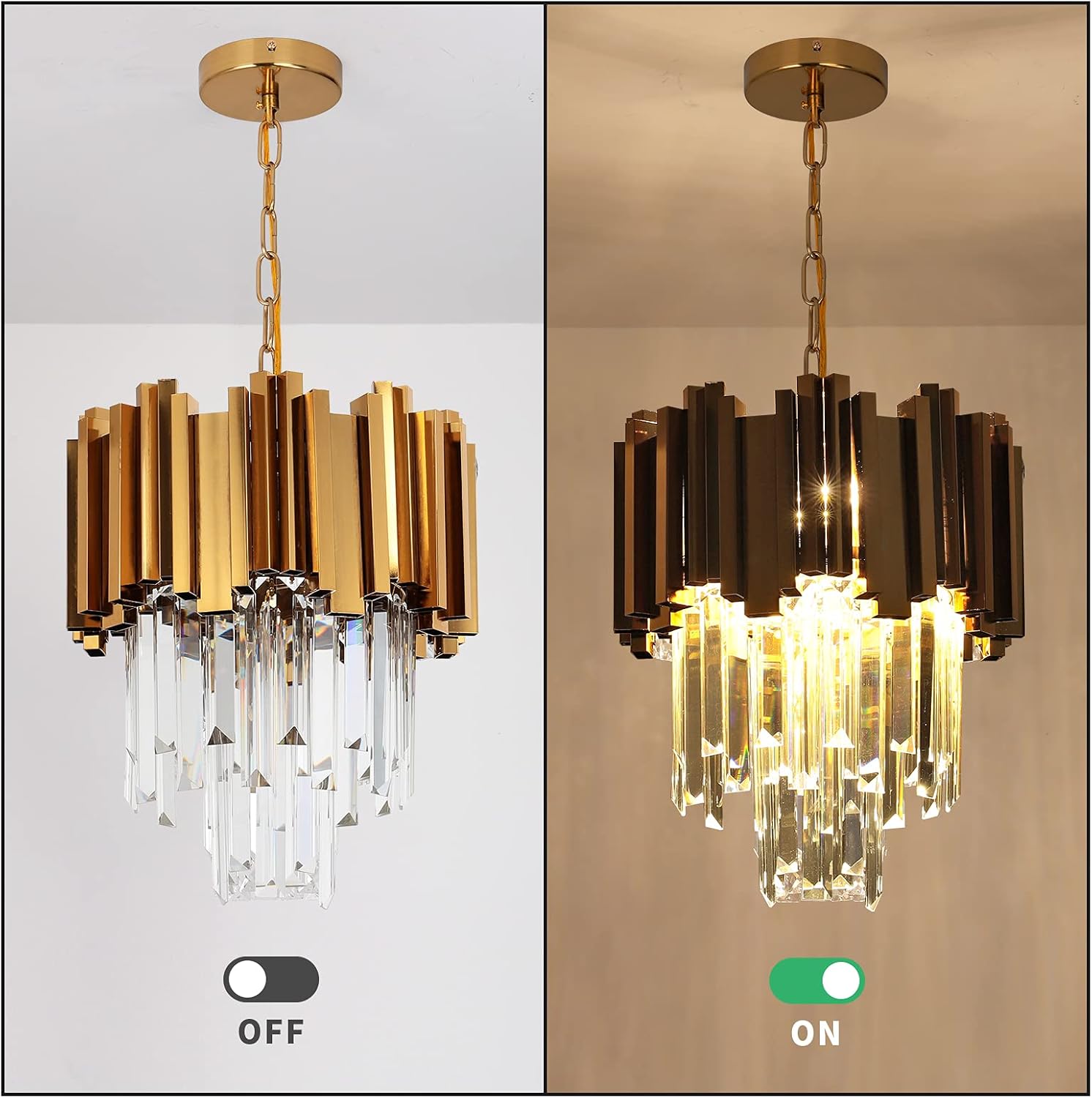 Candelabro de cristal moderno de 3 luces, luz colgante de cristal de lujo en oro, lámpara colgante redonda de cristal contemporáneo para sala de