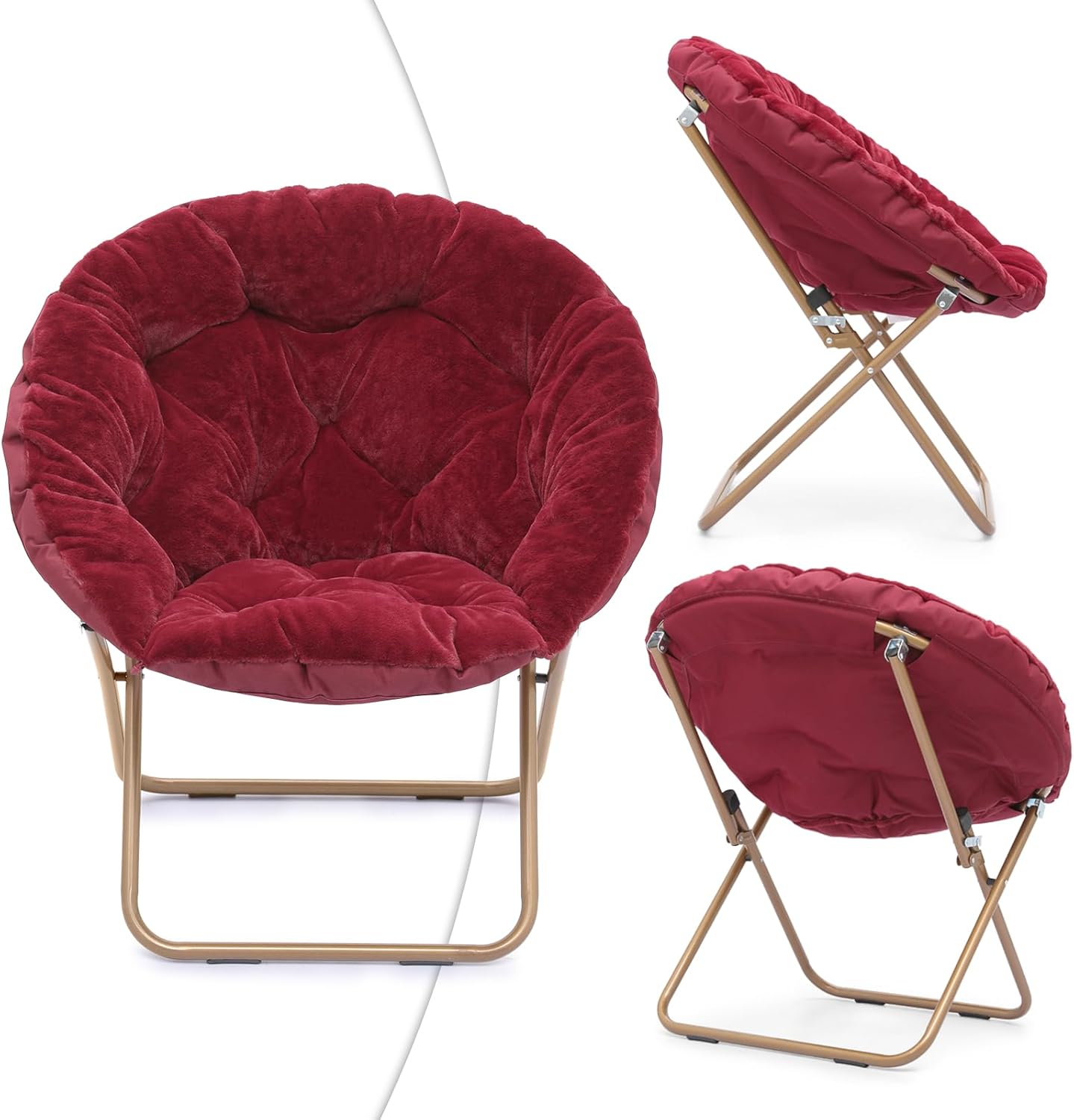 Magshion Silla redonda plegable de gran tamaño con platillo de luna para adultos, silla grande y acogedora para dormitorio, color burdeos