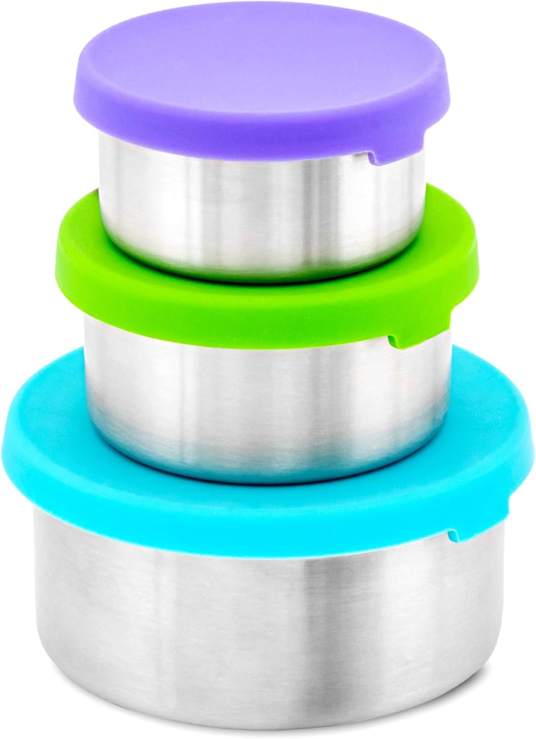 WeeSprout – Recipientes de acero inoxidable 188  Juego de 3 recipientes metálicos para alimentos (5.1, 6.8 y 13.5 onzas líquidas)  Tapas de silicona