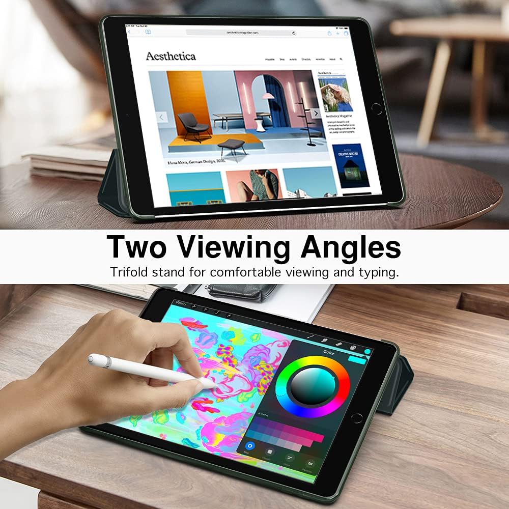 MoKo – Funda compatible con iPad 2019, fina, ligera, inteligente, carcasa, cubierta de soporte con protector trasero traslúcido esmerilado