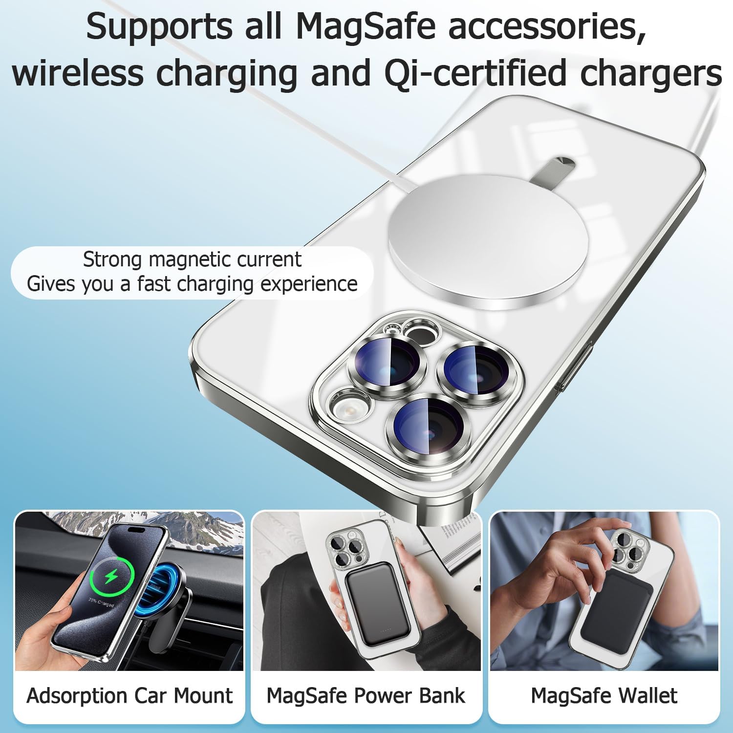 Funda magnética transparente para iPhone 15 Pro compatible con MagSafe protector de lente de cámara integrado Funda protectora de TPU para iPhone 15