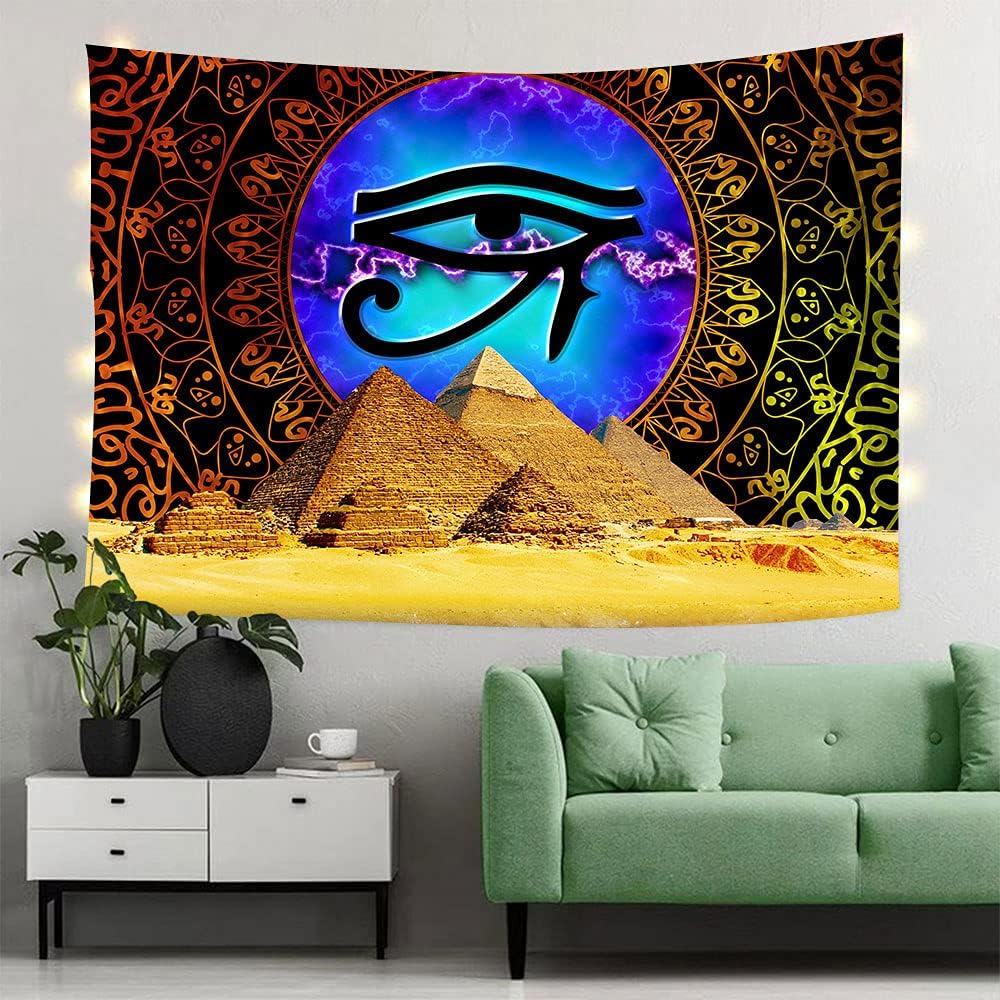 Aidatain Tapiz de pirámide egipcia, bohemio, mandala de ojos misteriosos, tapiz de pared, 60 x 40 pulgadas, tapiz artístico grande de franela para