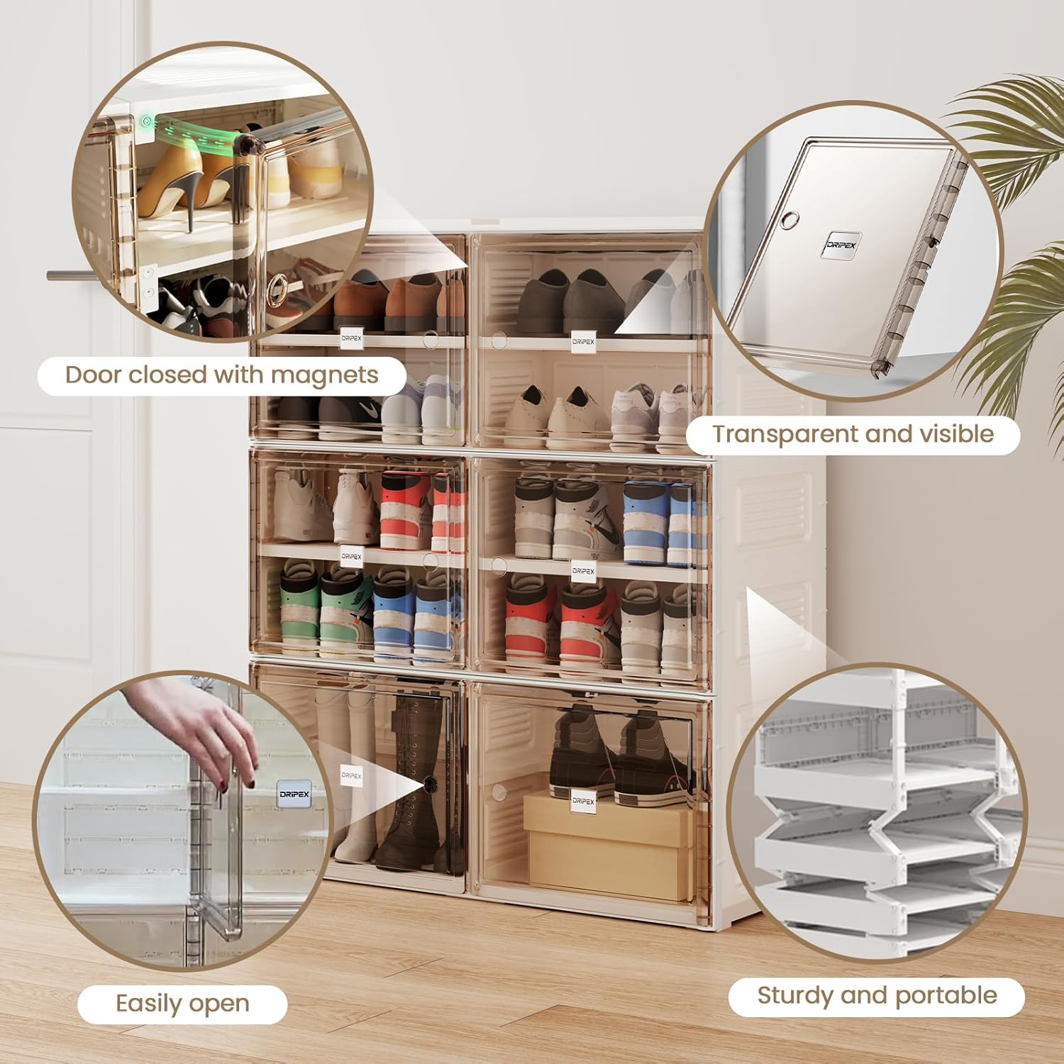 Dripex Armario de almacenamiento de zapatos de 5 niveles para 20 pares – Caja de zapatos plegable con puertas – Estante de almacenamiento de zapatos