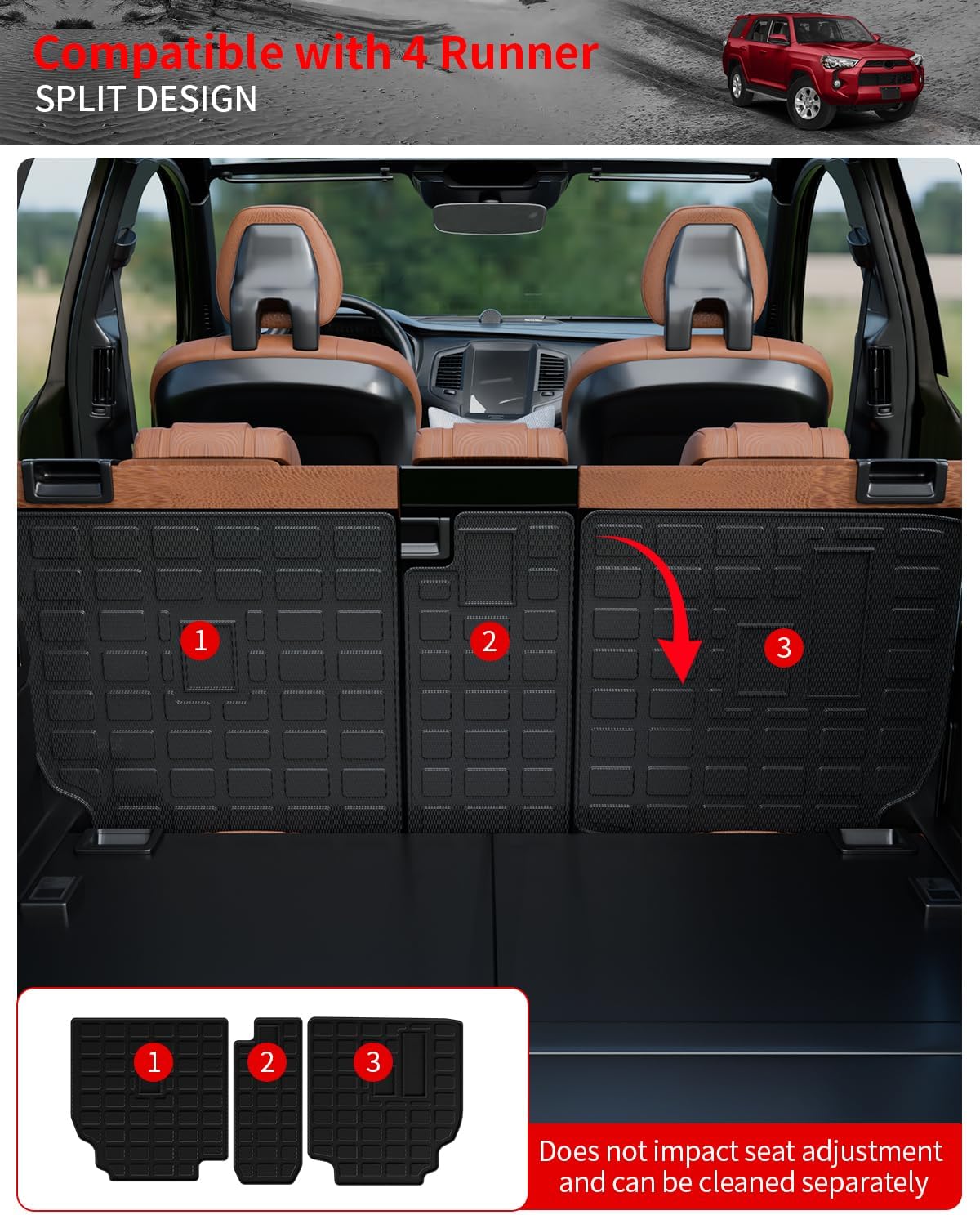 Funda de asiento trasero compatible con Toyota 4 Runner 2010-2024, tapete de respaldo de 7 asientos, tapete de carga TPE para todo tipo de clima,