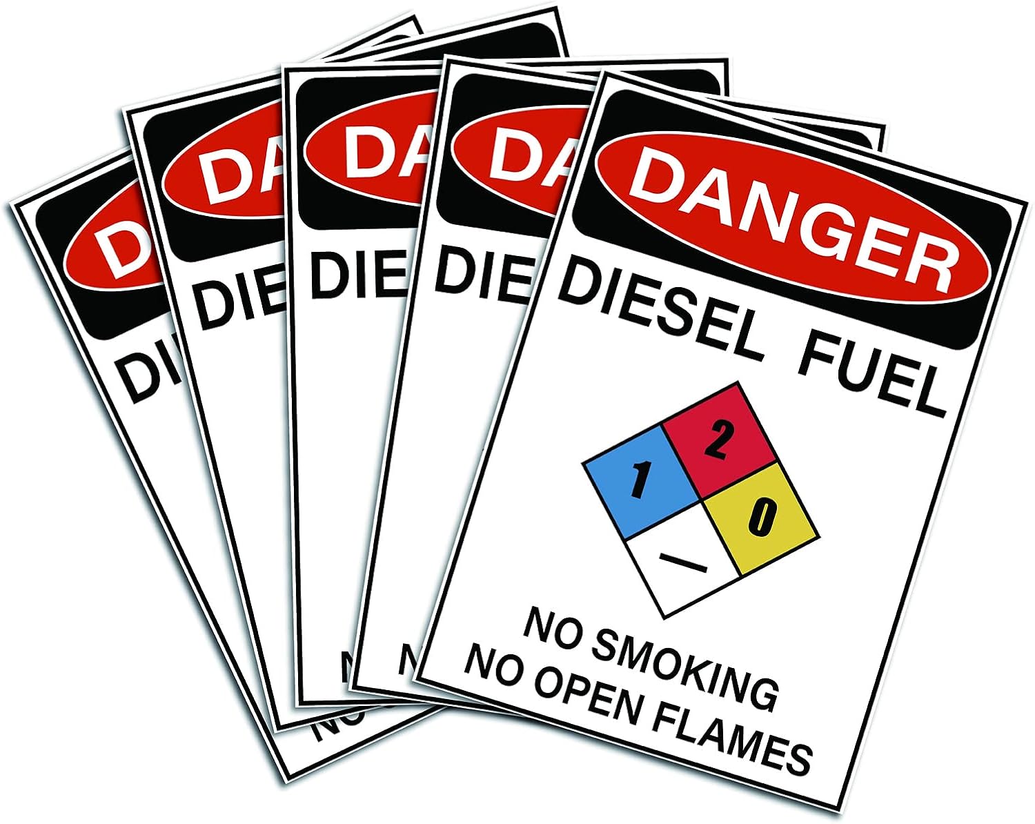CRASPIRE Danger – Calcomanías de combustible diésel, paquete de 5 calcomanías de peligro de combustible diésel, no fumar y no llamas abiertas, 7 x