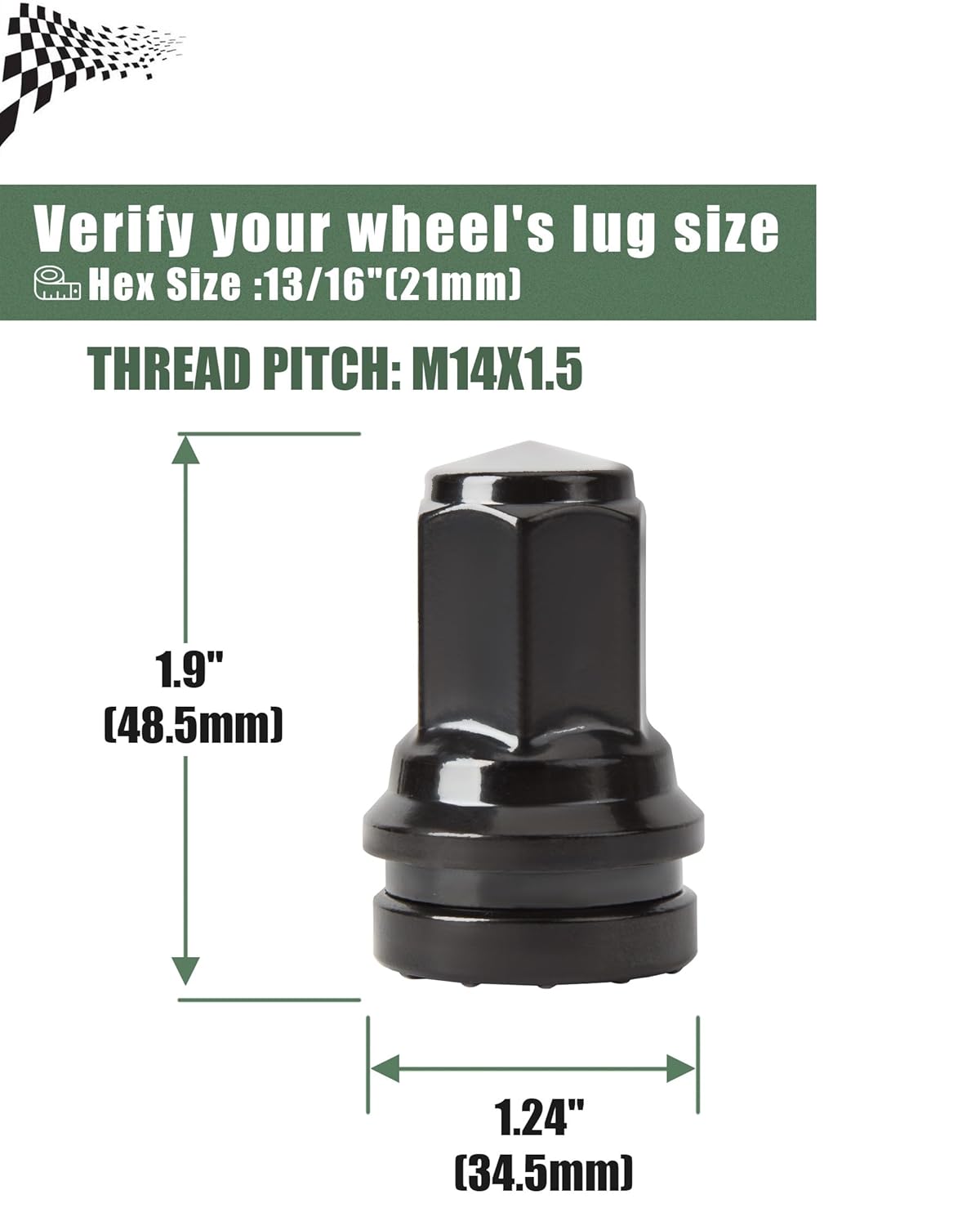Tuercas de llanta negras de 14 x 1.5 pulgadas, 32 tuercas de rosca M14x1.5 OEM HCPZ-1012-B HCPZ-1012-A para Ford F250 F350 Super Duty 2017-2024,
