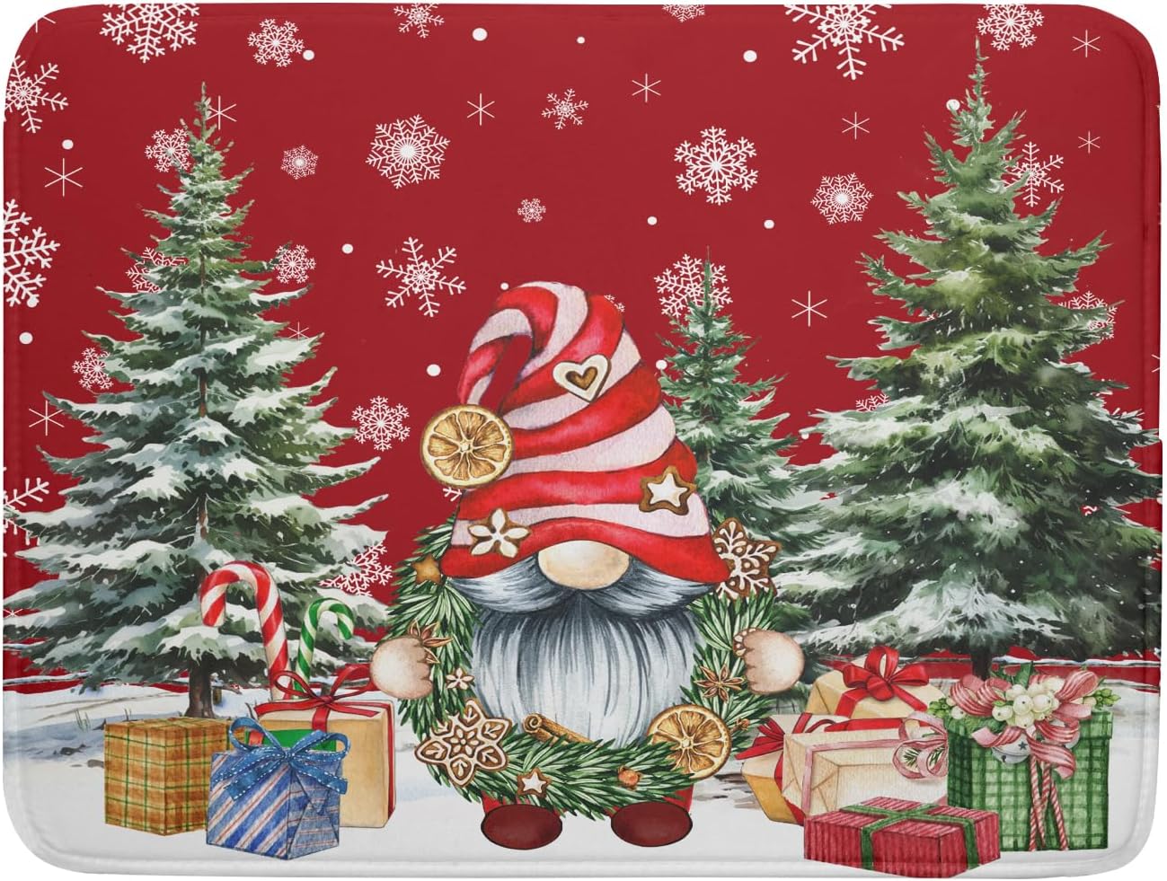 Tapete de secado de platos de Navidad para encimera de cocina, tapete de secado de platos de Feliz Navidad, 18 x 24 pulgadas, gnomos de Navidad,