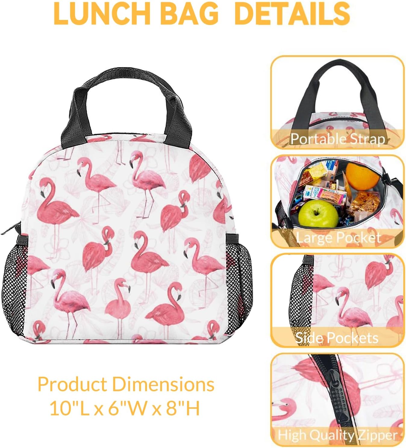 PAKKITOP Lonchera de flamenco para niñas, pequeñas bolsas de almuerzo aisladas, bonita lonchera reutilizable para mujeres, bolsas de almuerzo