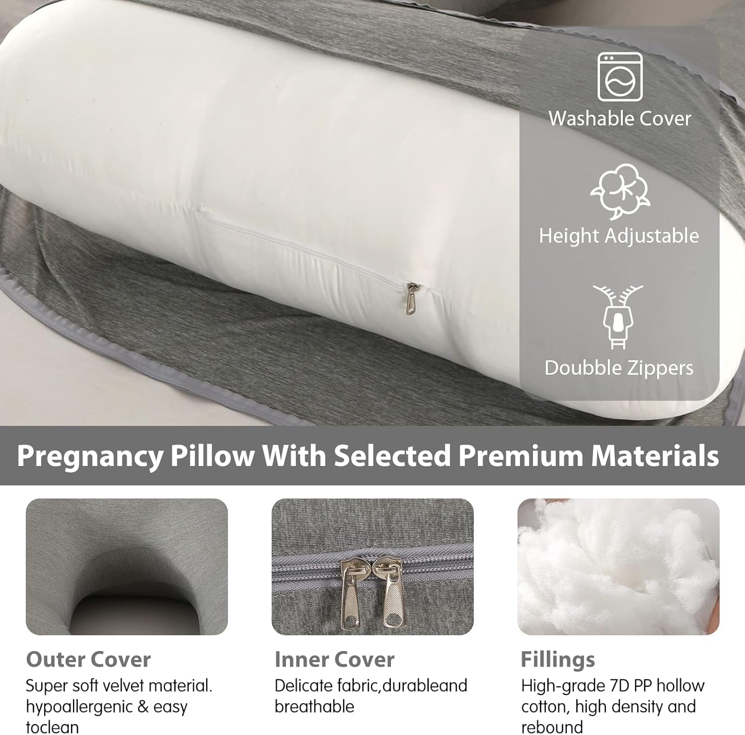 BATTOP Almohadas de embarazo con funda de enfriamiento, almohada corporal de maternidad para dormir, soporte para espalda, caderas, piernas, vientre