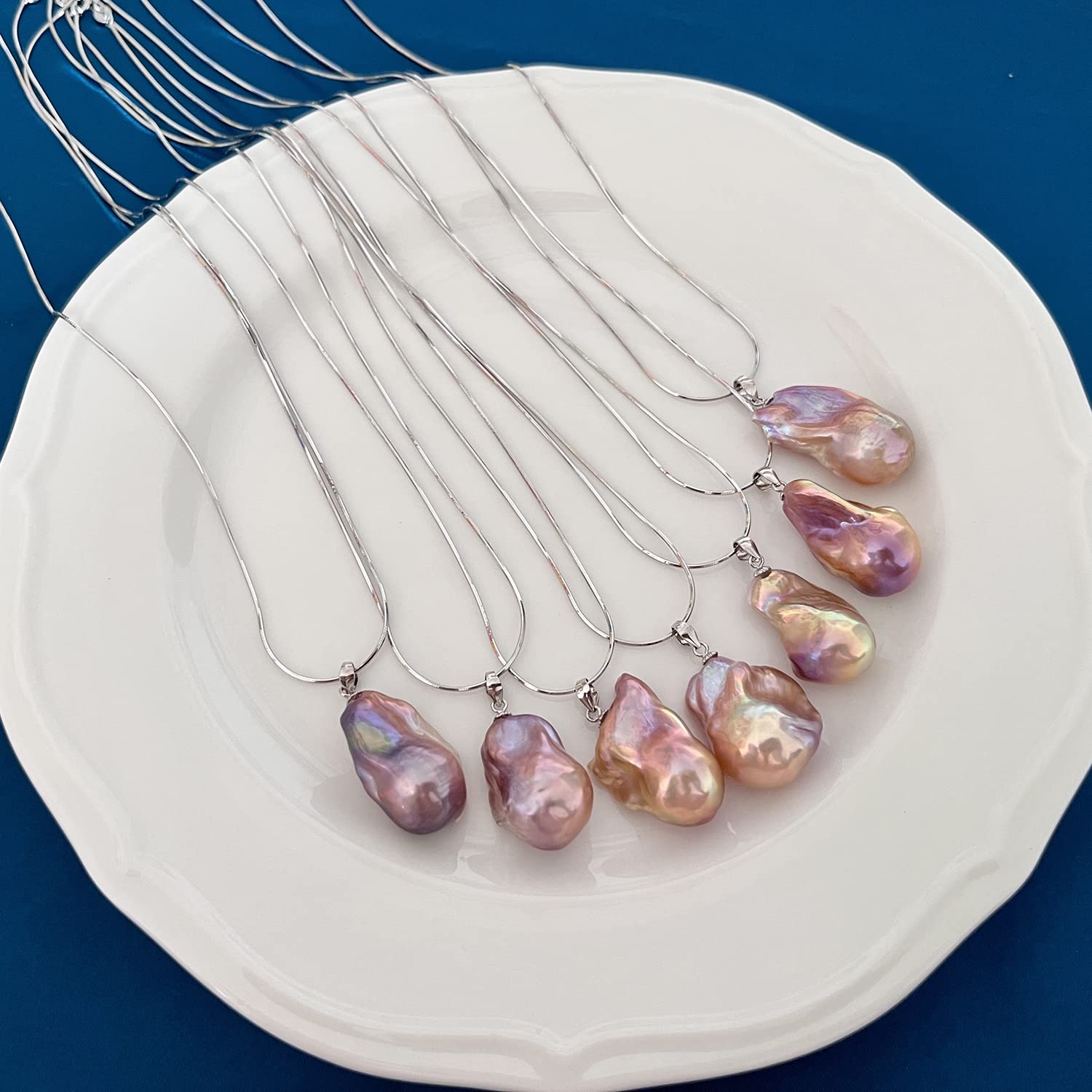 Genuine Freshwater Pearl Necklace Pearl necklaces for WomenDouble Layer Silver Necklace for Women Metallic Purple Pink Necklaces for Women Baroque