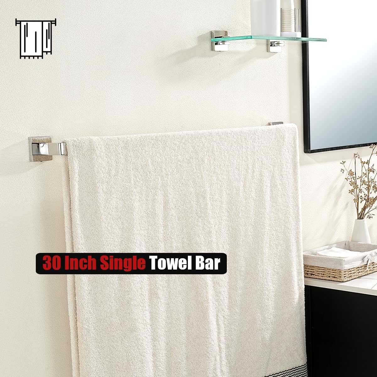 JQK Toallero de baño cromado, 30 pulgadas, acero inoxidable 304 de grosor de 0.031 in, soporte para toallas de baño, soporte de pared cromado