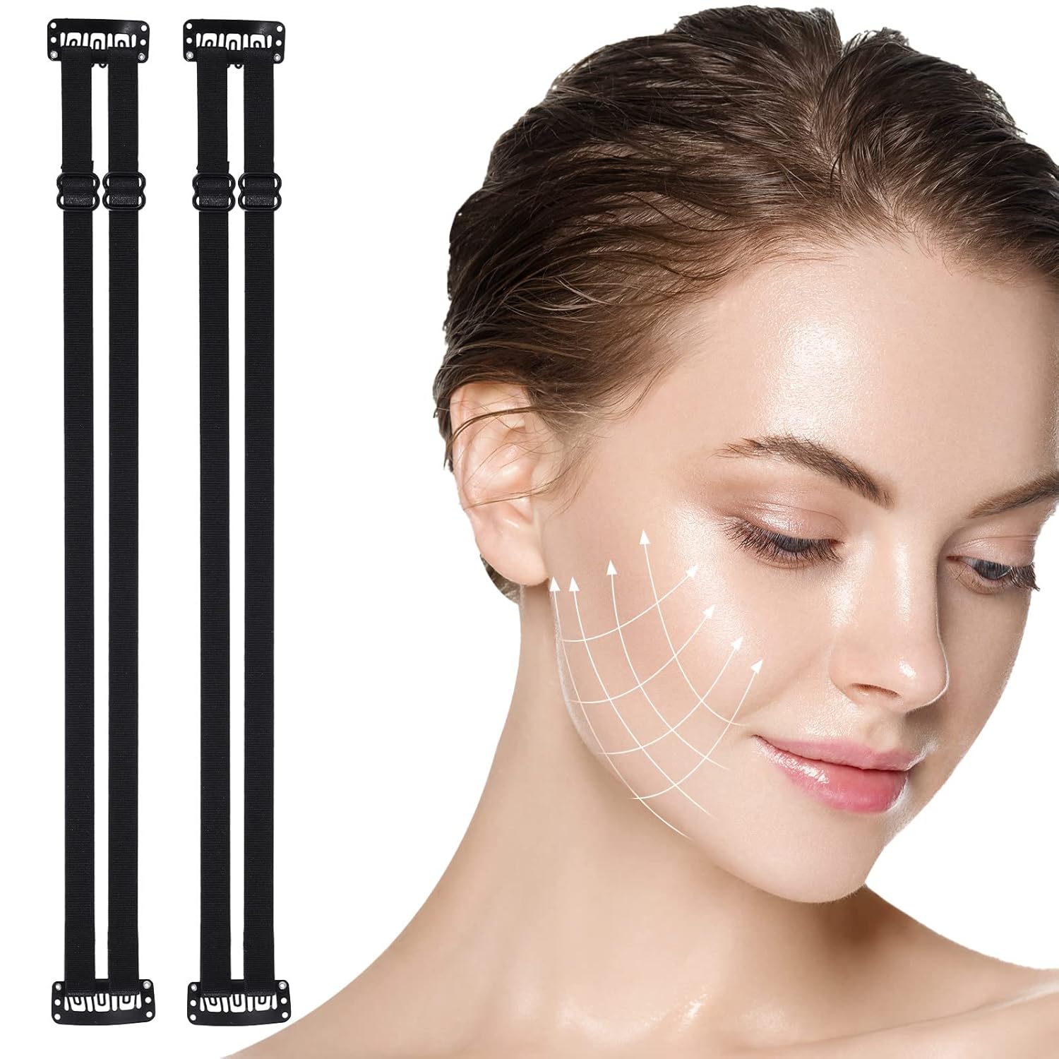 4 correas de parche de estiramiento facial reutilizables con horquilla