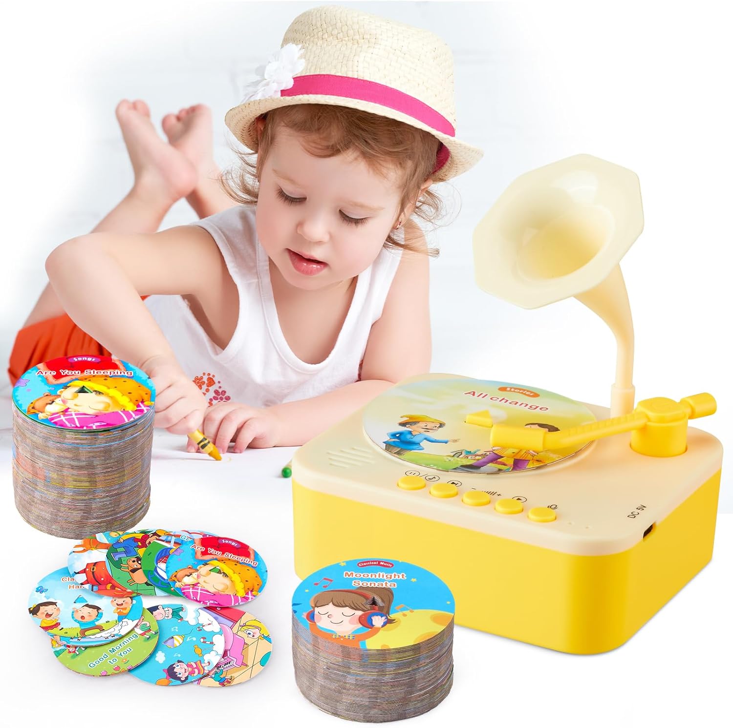 Juguetes para niños de aprendizaje musical para niños  99 tarjetas, historias, canciones, fonógrafo, reproductor de audiolibros para niños, regalo