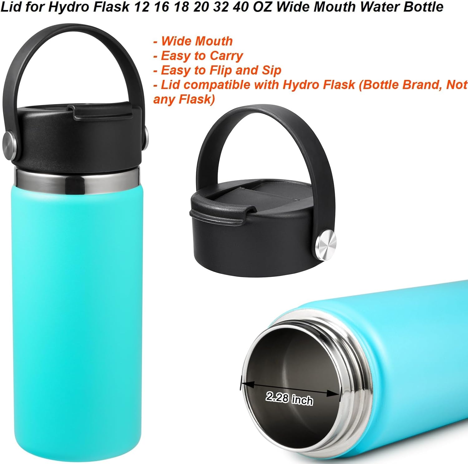 Tapa para Hydro Flask boca ancha, tapas compatibles con Hydro Flask de boca ancha de 12, 16, 18, 20, 32, 40 onzas, tapa de repuesto superior para