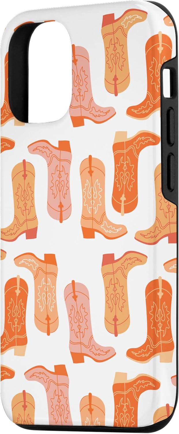 iPhone 14 Pro Cowboy Boot Ilustración Preppy Western en estuche naranja